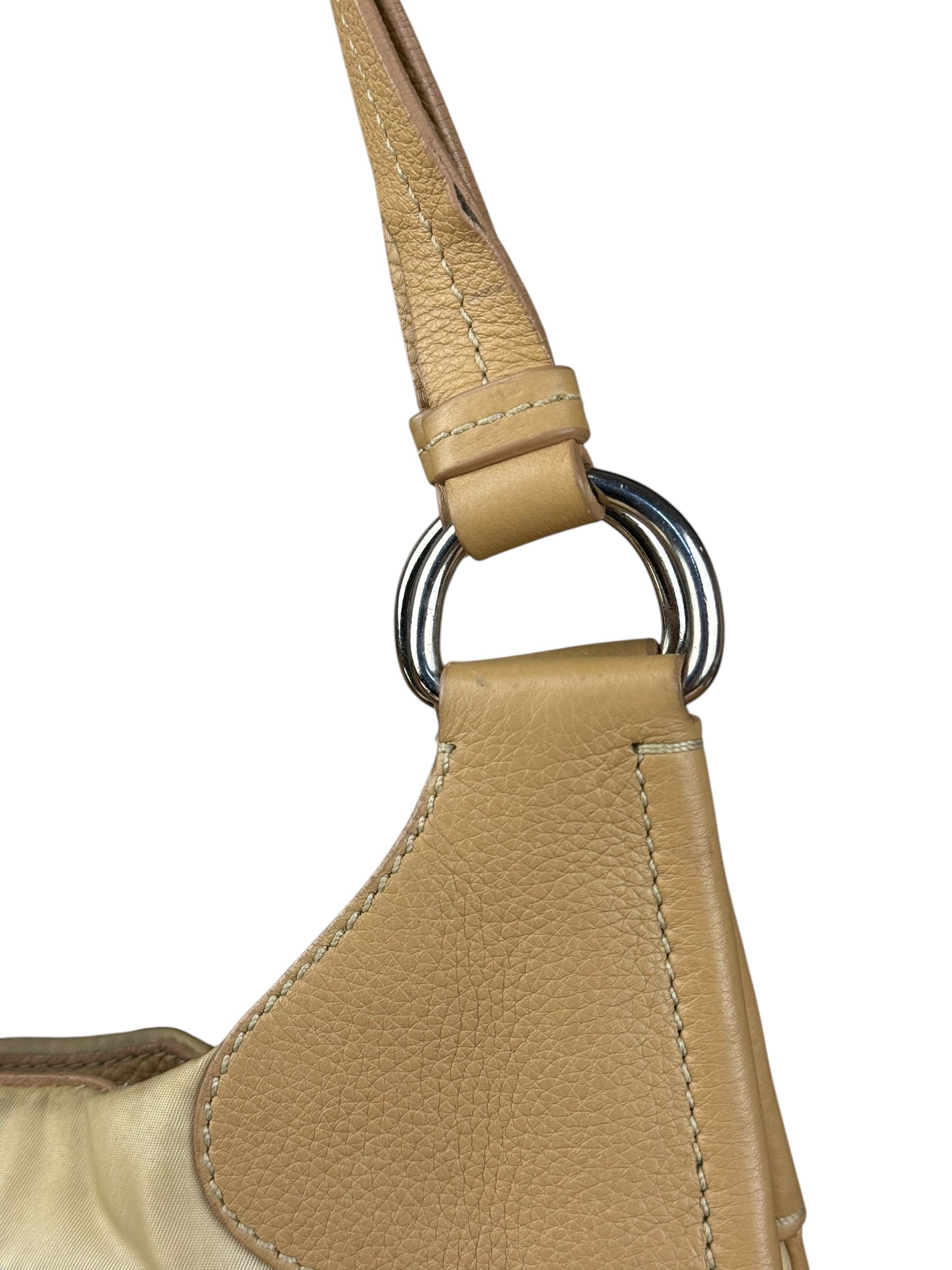 Prada Vintage Beige Nylon/Leather Logo Handbag