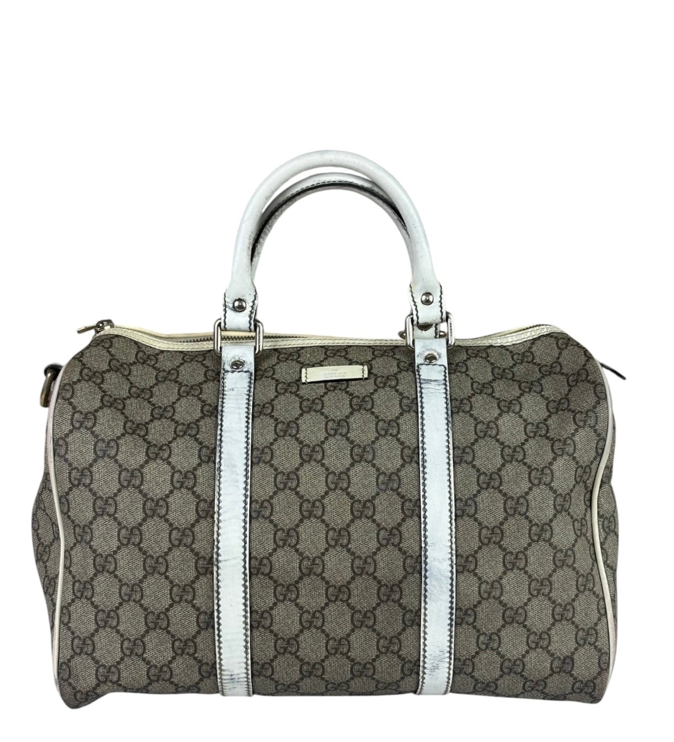 Gucci Beige/White Leather Trim GG Joy Boston Bag