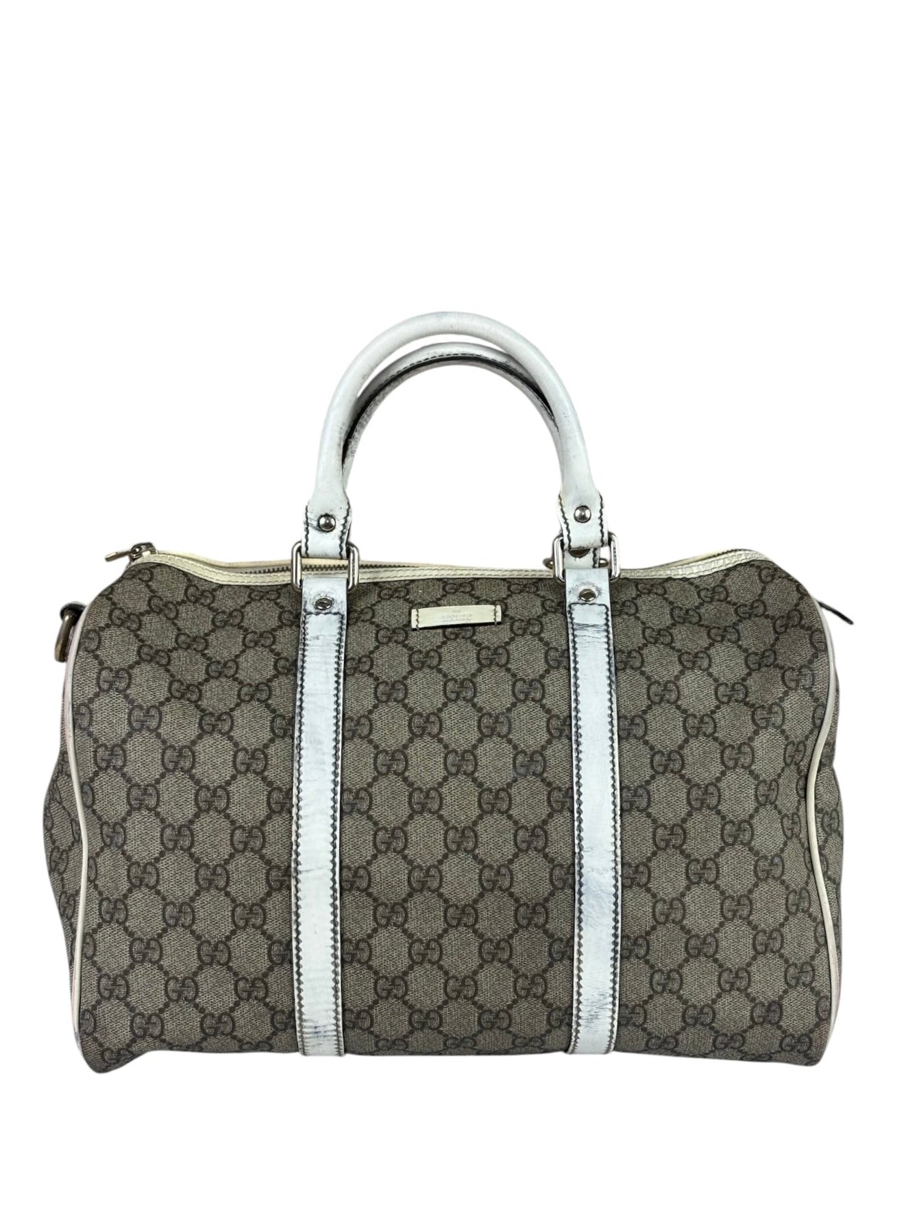Gucci Beige/White Leather Trim GG Joy Boston Bag