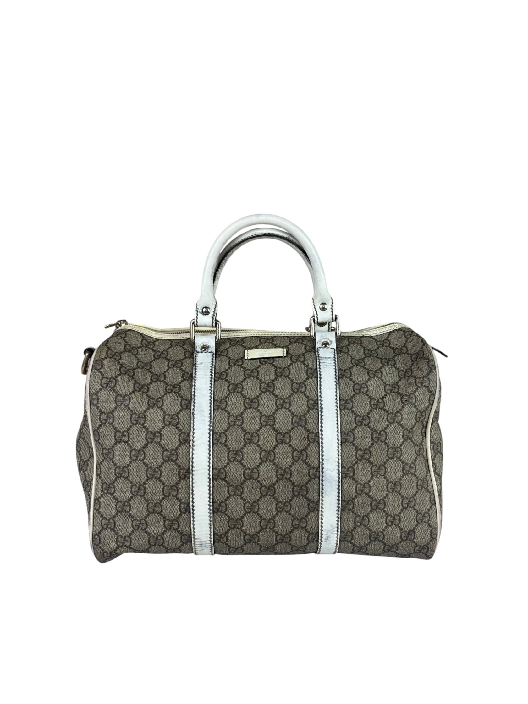 Gucci Beige/White Leather Trim GG Joy Boston Bag