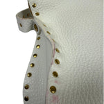 Celine White Grained Leather Studded Poultbot Shoulder Bag