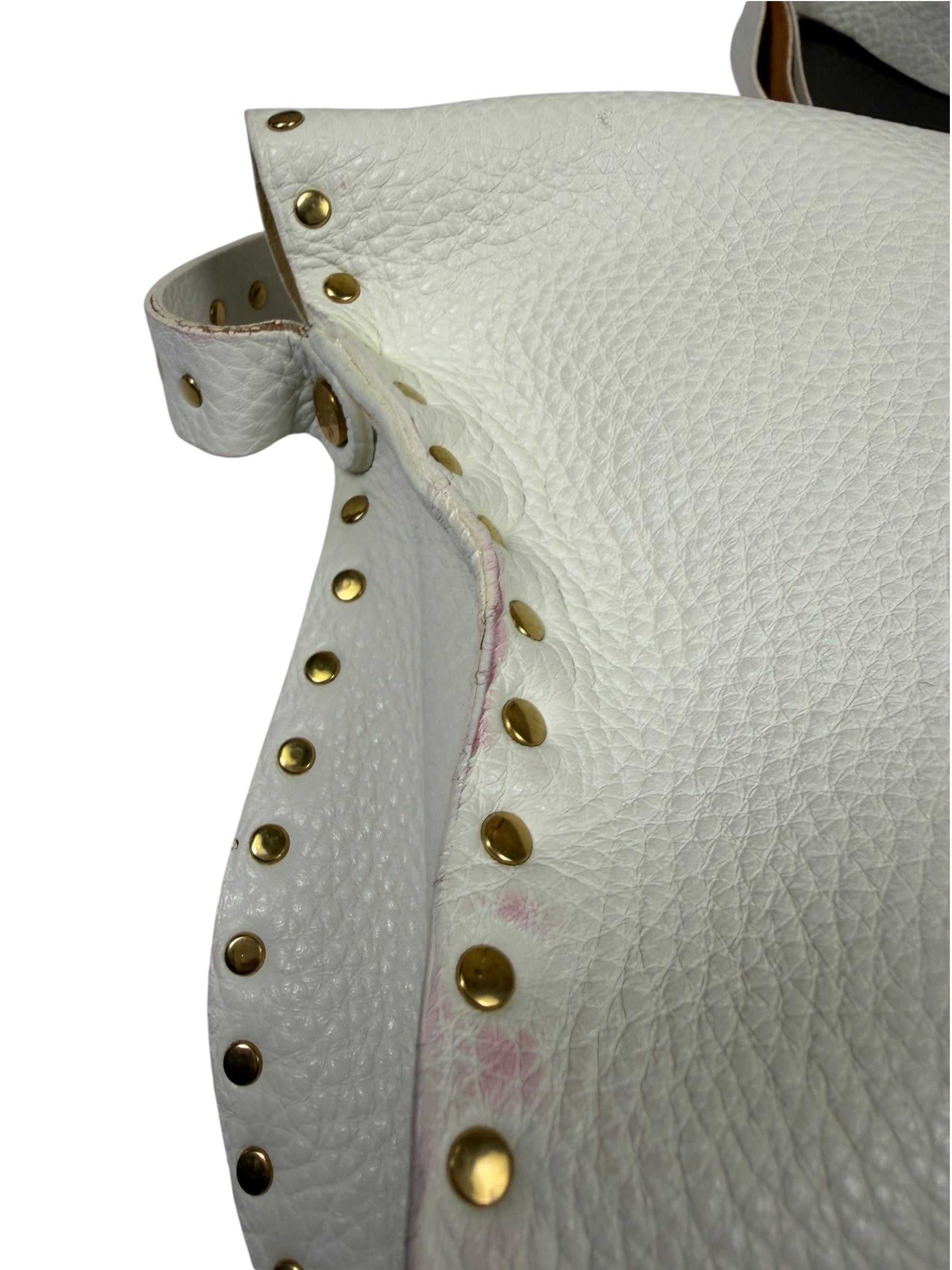 Celine White Grained Leather Studded Poultbot Shoulder Bag