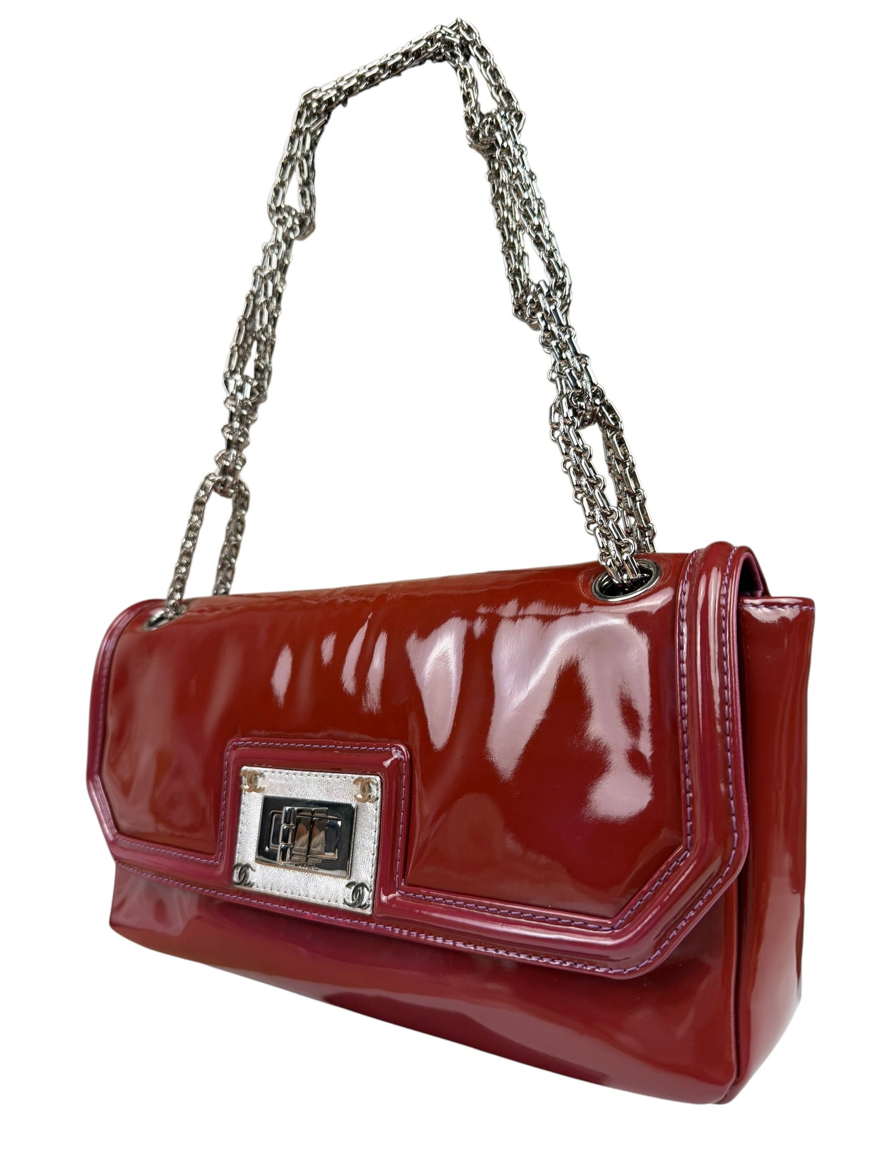 Chanel Burgundy Patent Leather Mademoiselle Bijoux Chain Flap Bag 2008