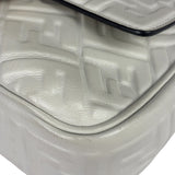 Fendi White Leather FF Flap Baguette