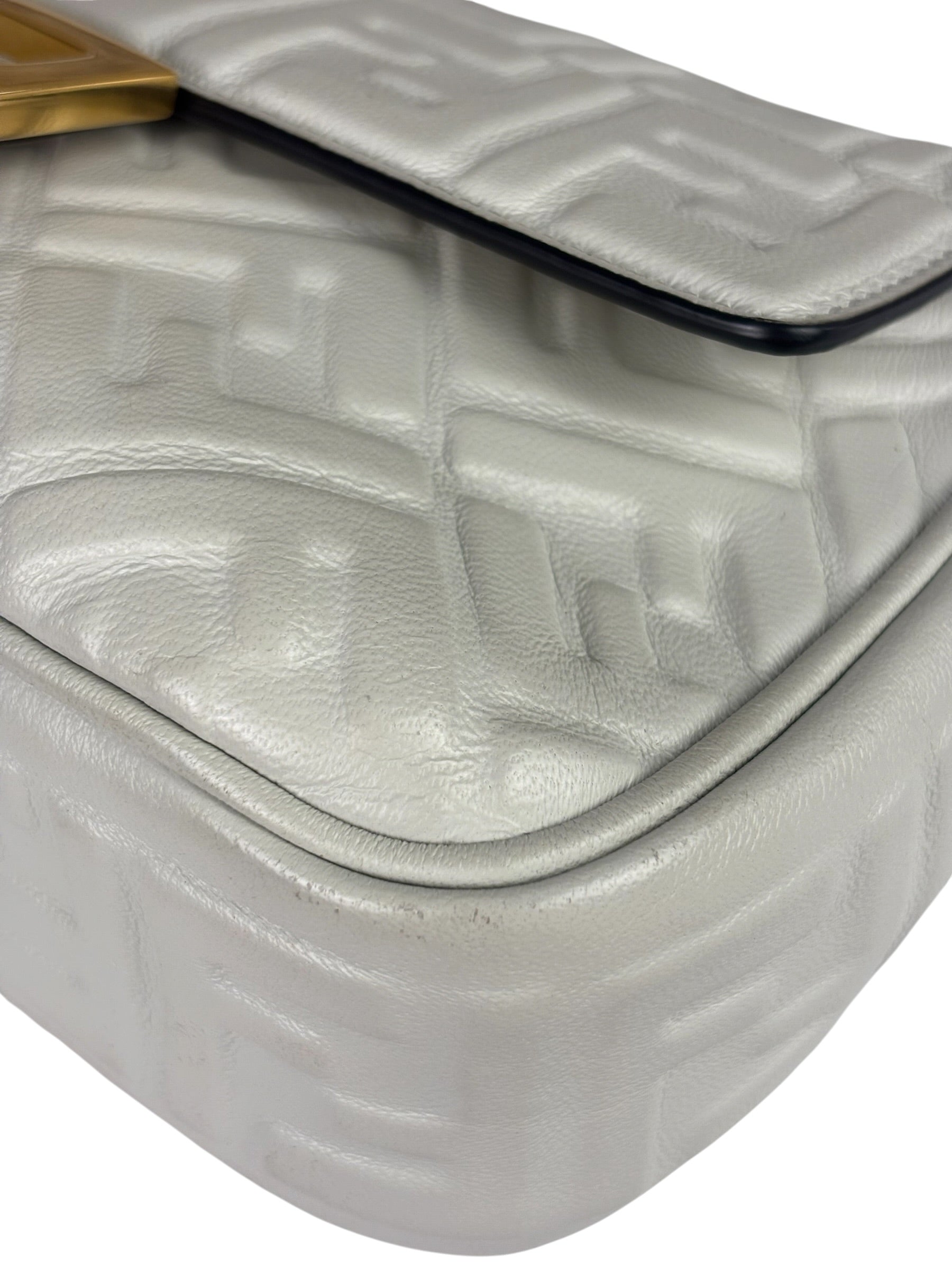 Fendi White Leather FF Flap Baguette