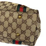 Gucci Vintage Brown Leather Trim Grommet Web Shoulder Bag
