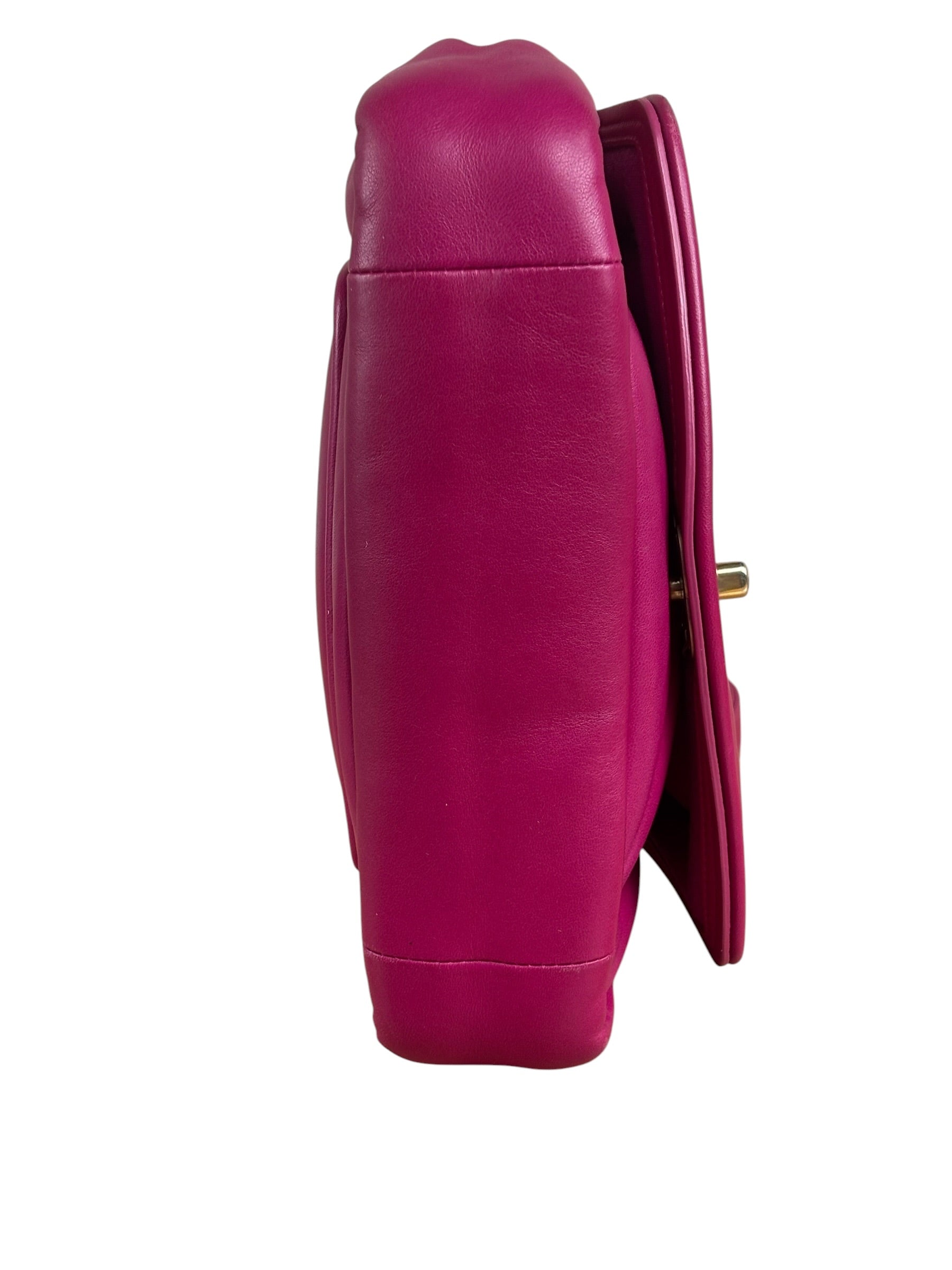 Chanel Fuchsia Pink Leather Puffy Flap Bag 2019