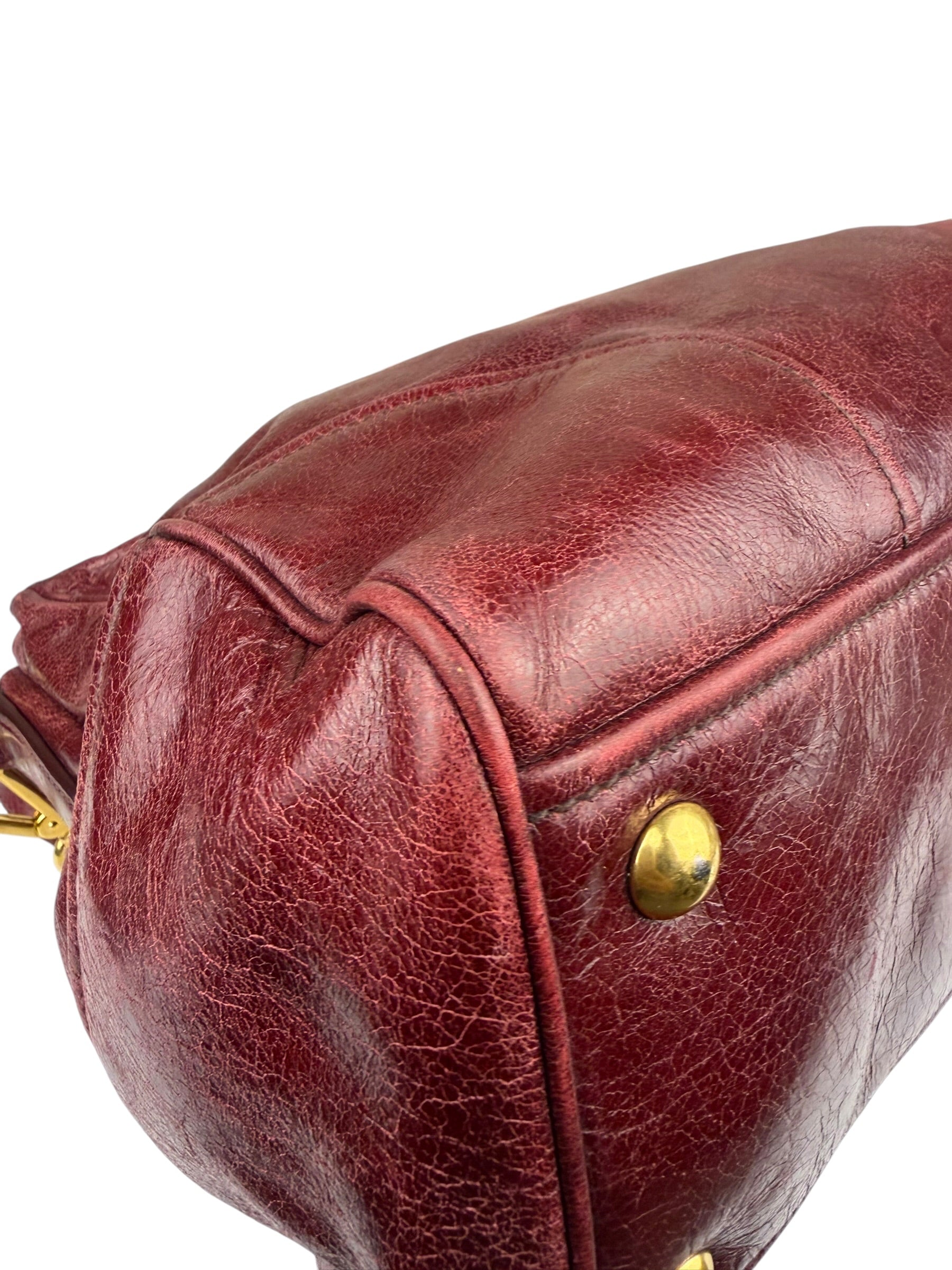 Miu Miu Amaranth Vitello Shine Leather Double Zip 2Way Handbag