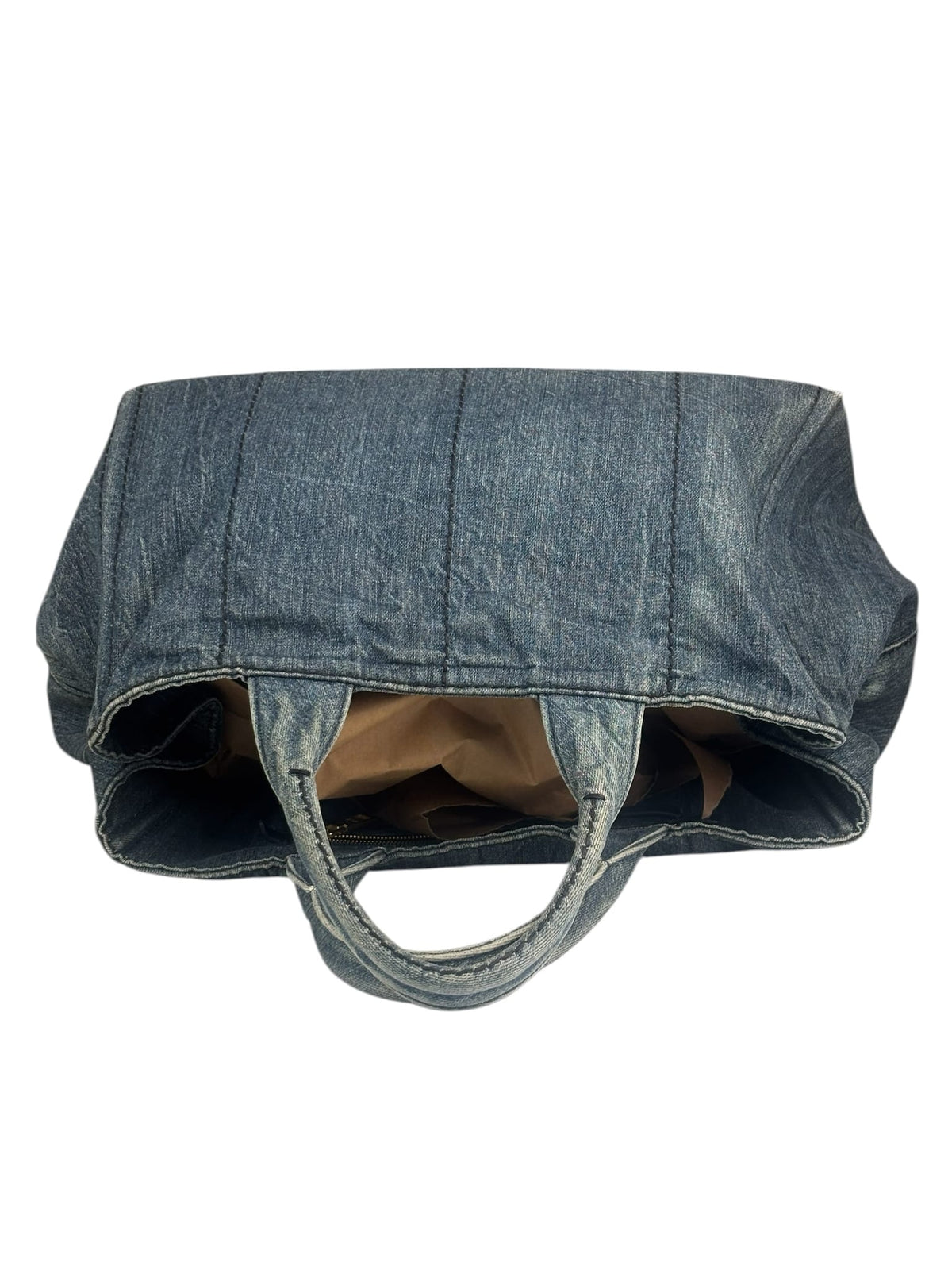 Prada Blue Denim Canapa Logo Large Tote Bag