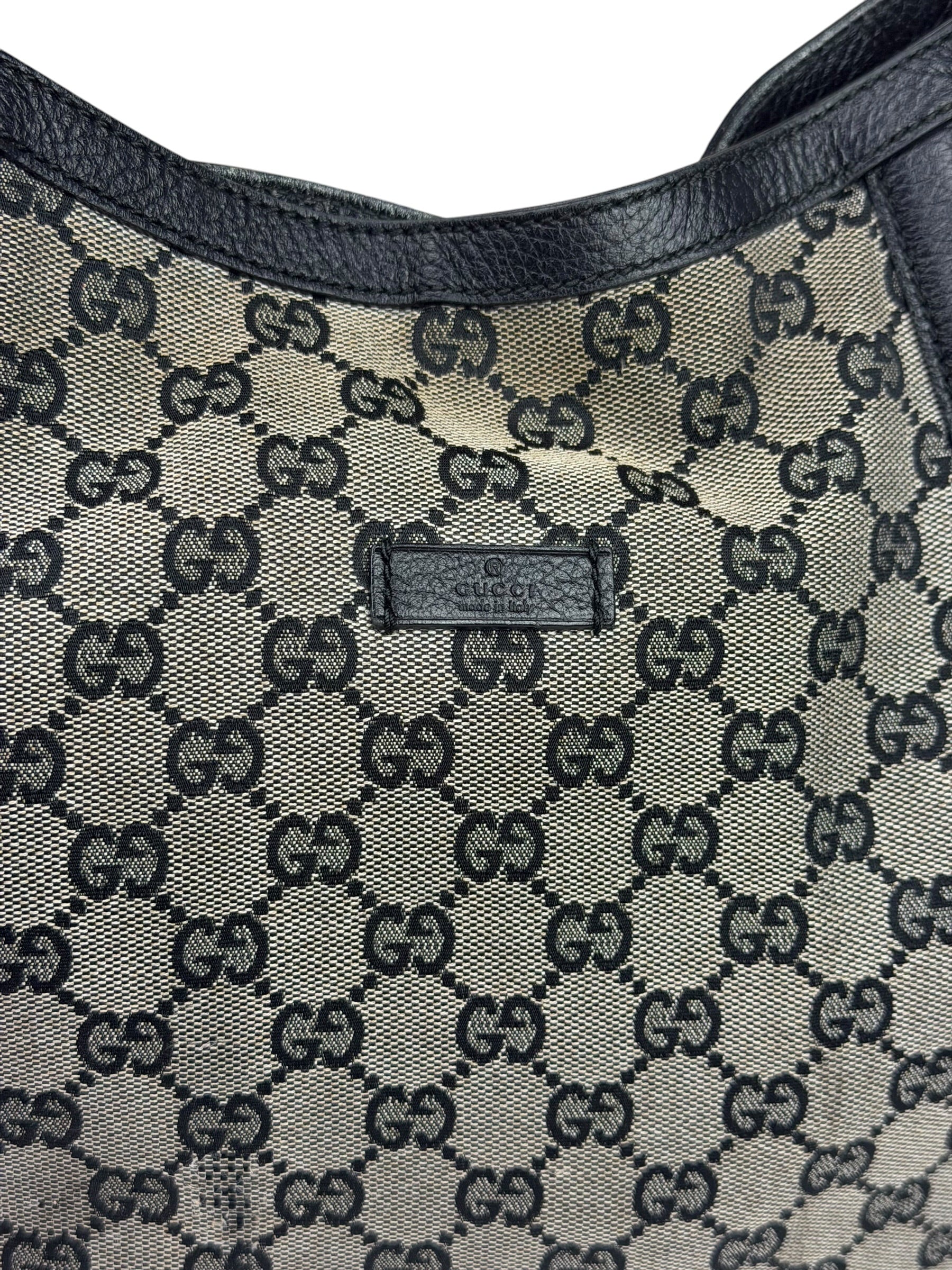 Gucci Black Leather Trim GG Supreme Hobo Bag