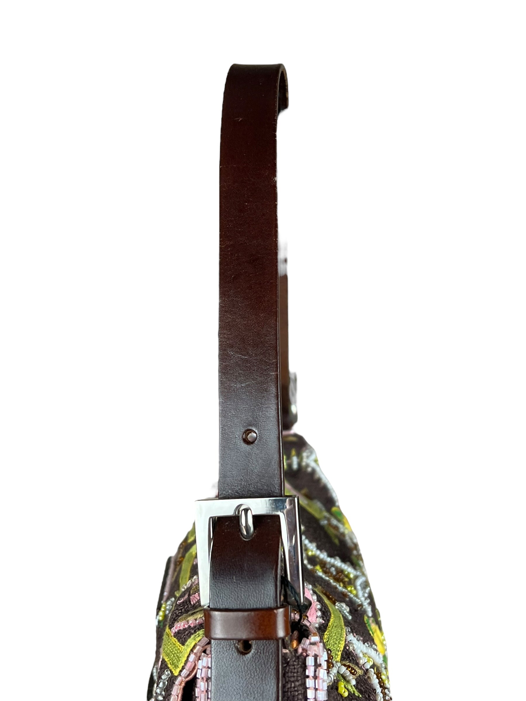 Fendi Canvas Baguette Dark Brown Beaded