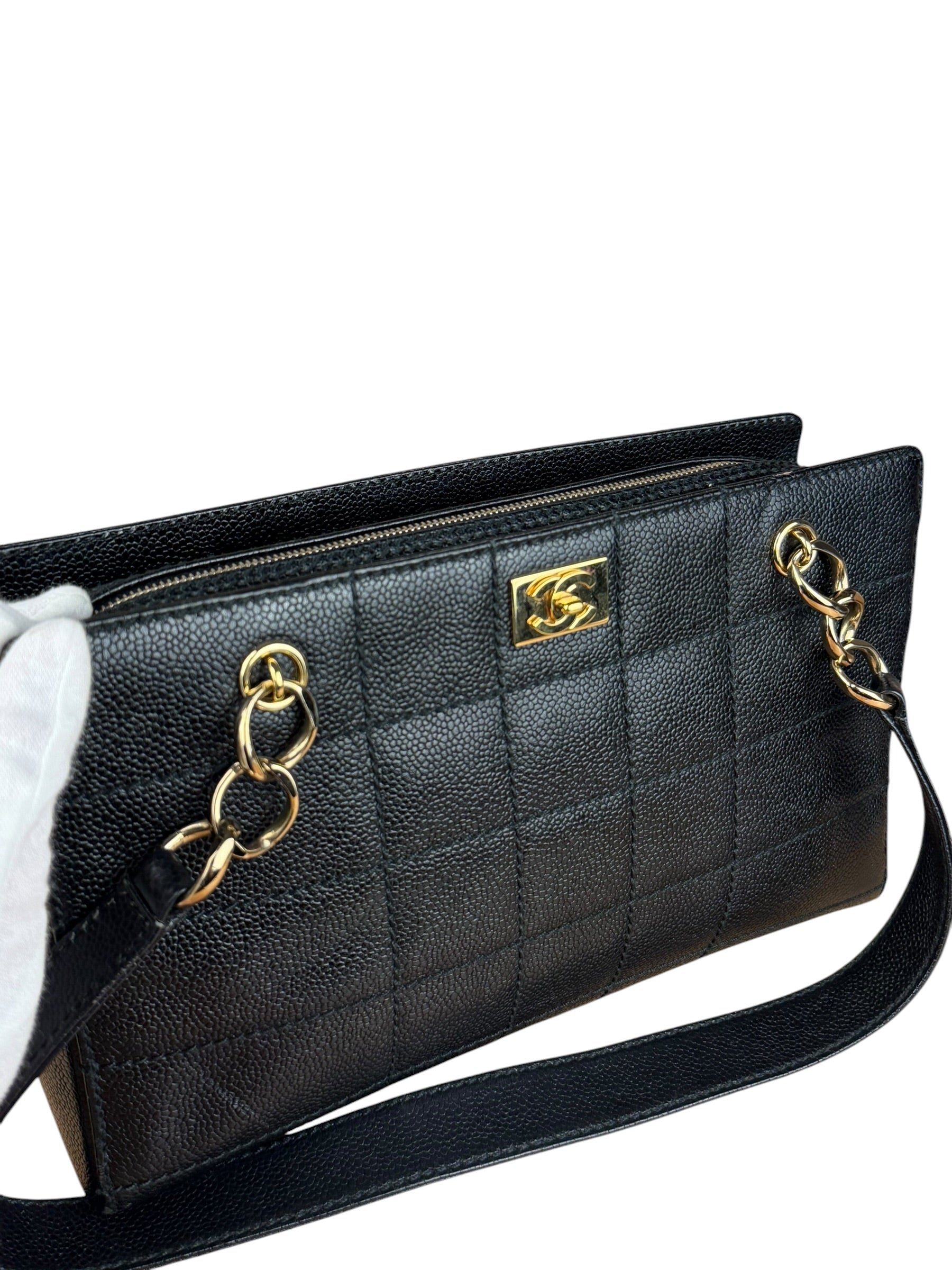 Chanel Black Choco Bar Stitch Caviar Chain Tote 2002