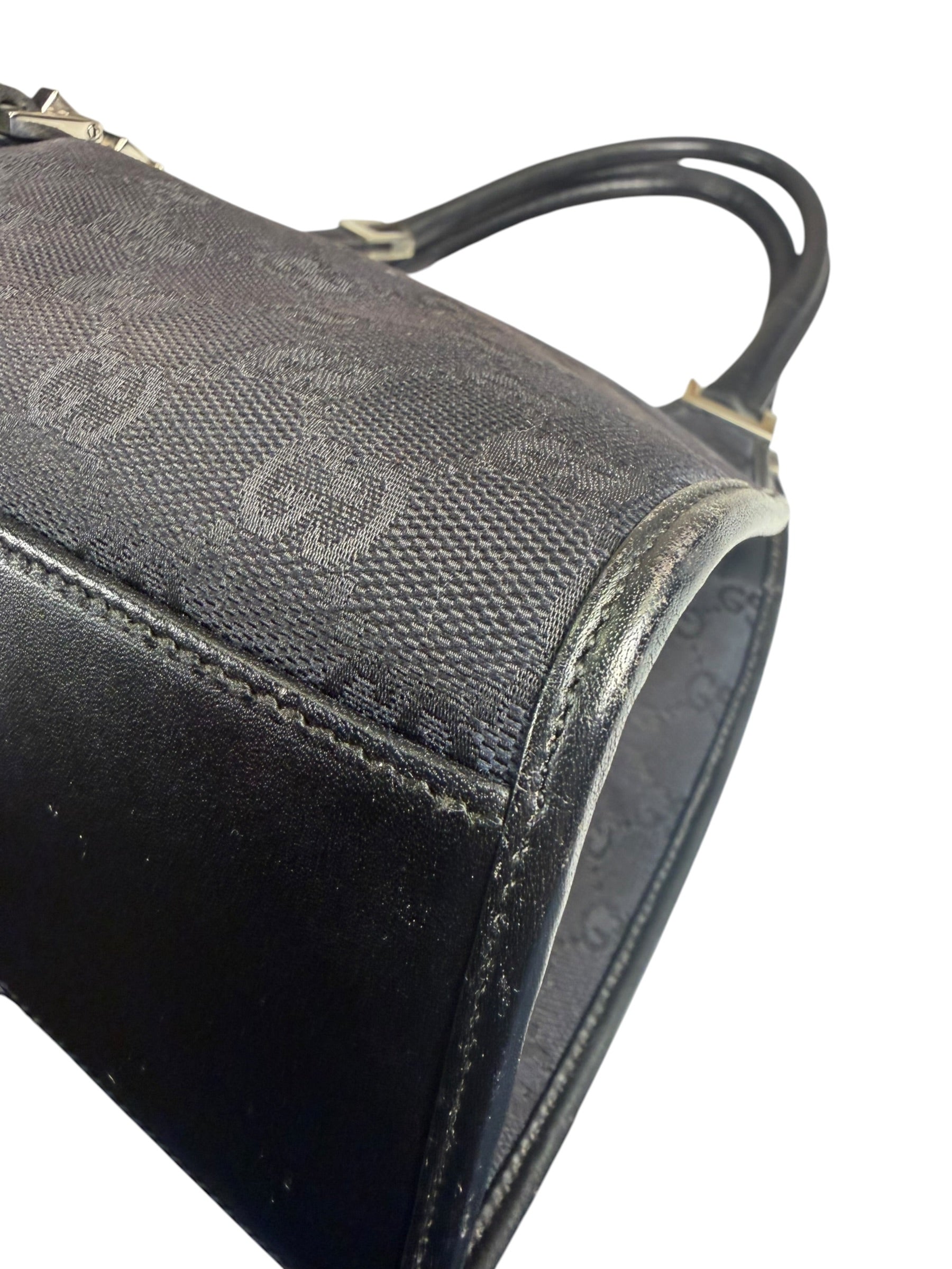 Gucci Black Leather Trim GG Bardot Jackie Medium Hobo Bag