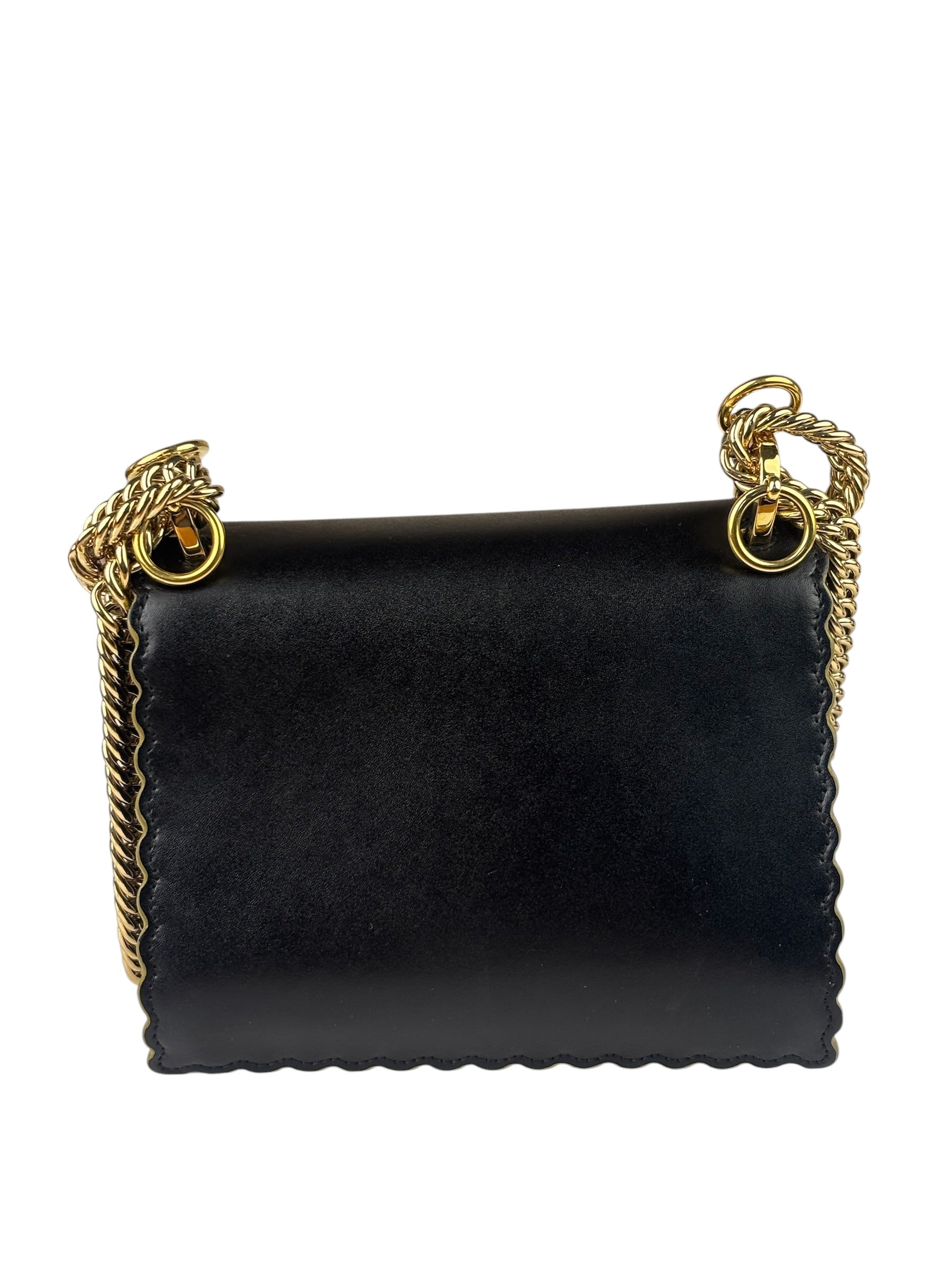 Fendi Black Leather Kan I Scallop Edge Flap Bag