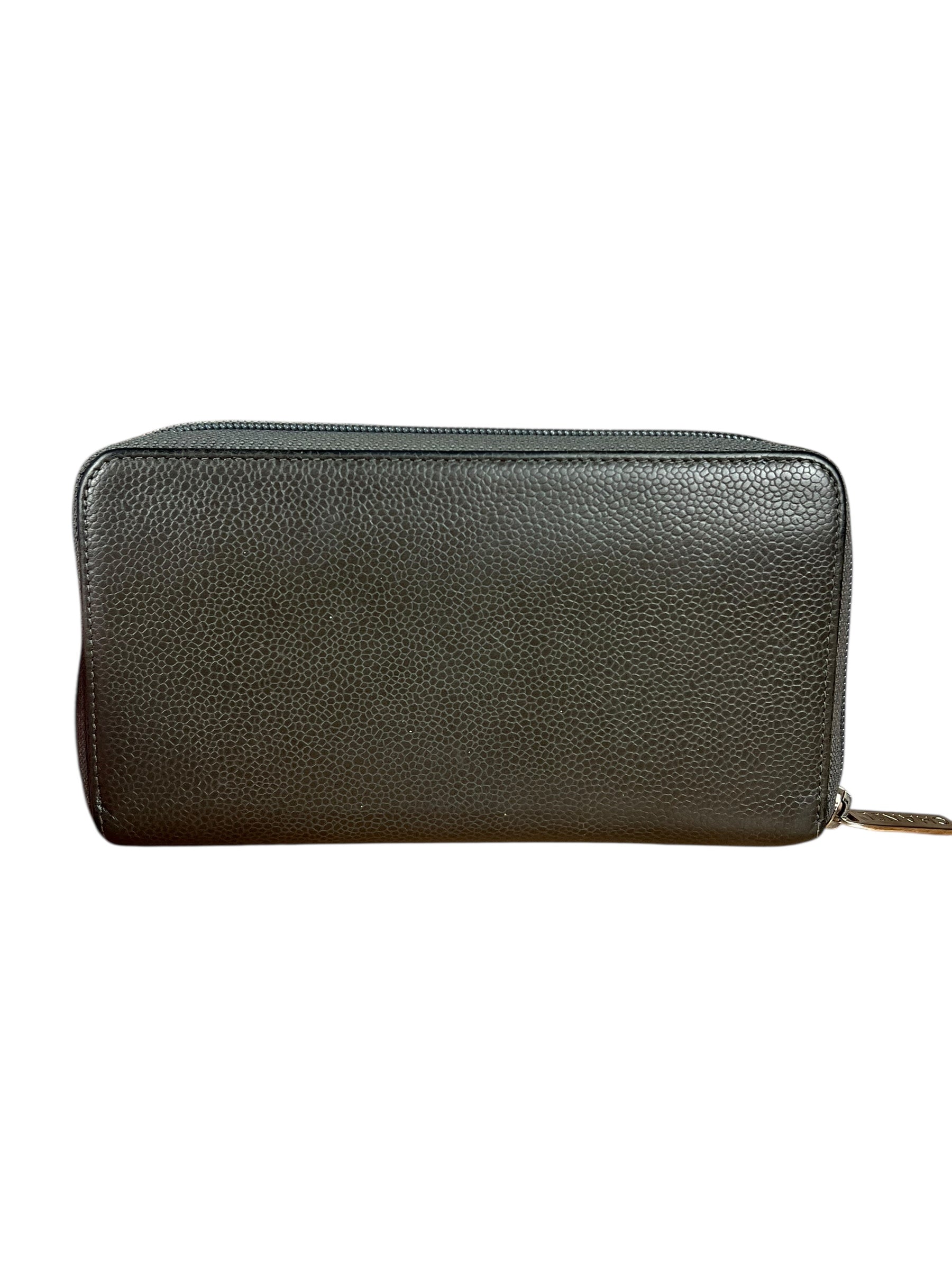 Chanel Caviar Leather Grey Zip Wallet