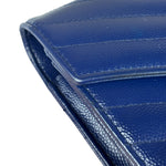 YSL Navy Blue Chevron Leather Cassandre Envelope Wallet On Chain