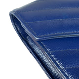 YSL Navy Blue Chevron Leather Cassandre Envelope Wallet On Chain