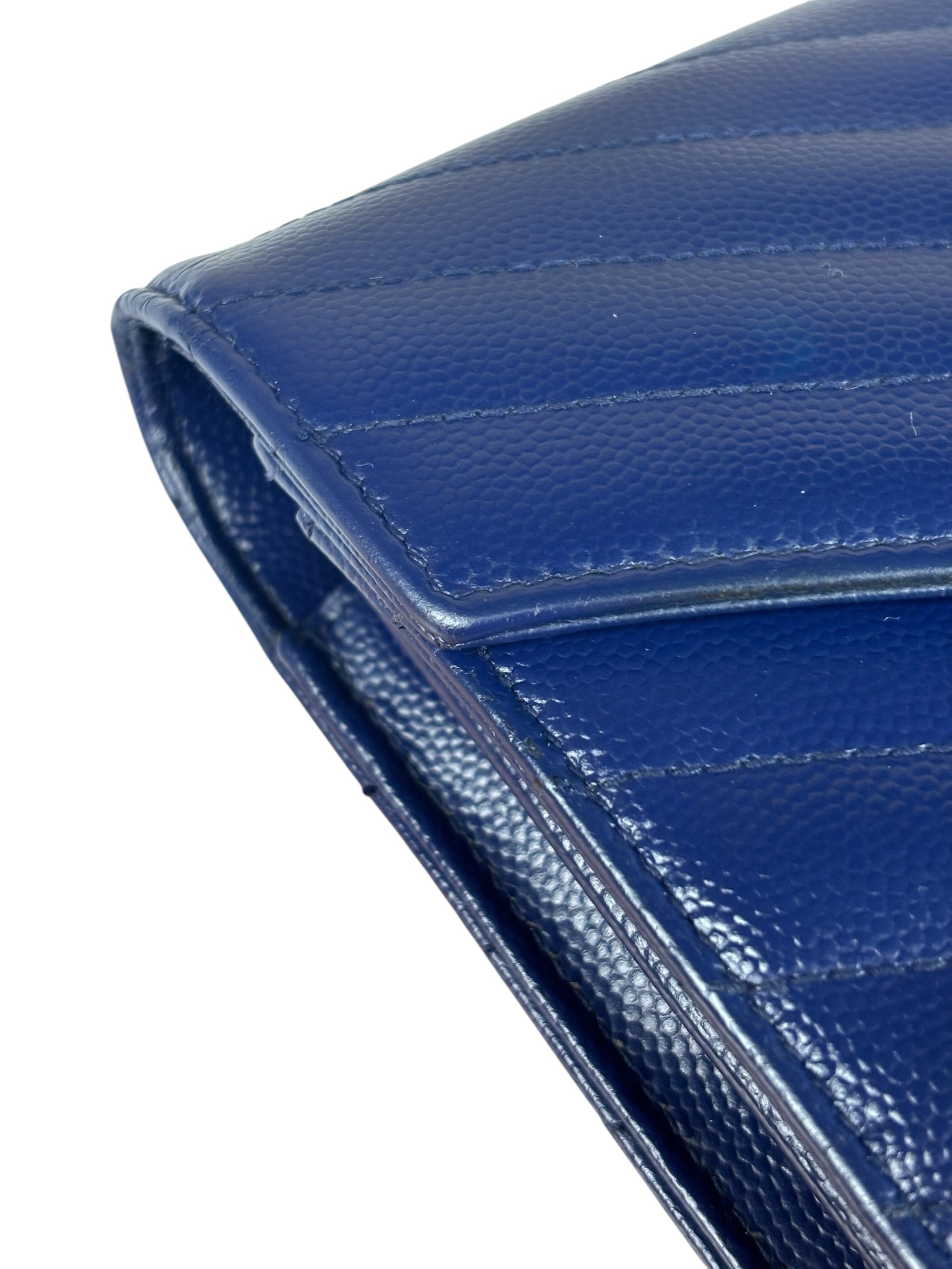 YSL Navy Blue Chevron Leather Cassandre Envelope Wallet On Chain