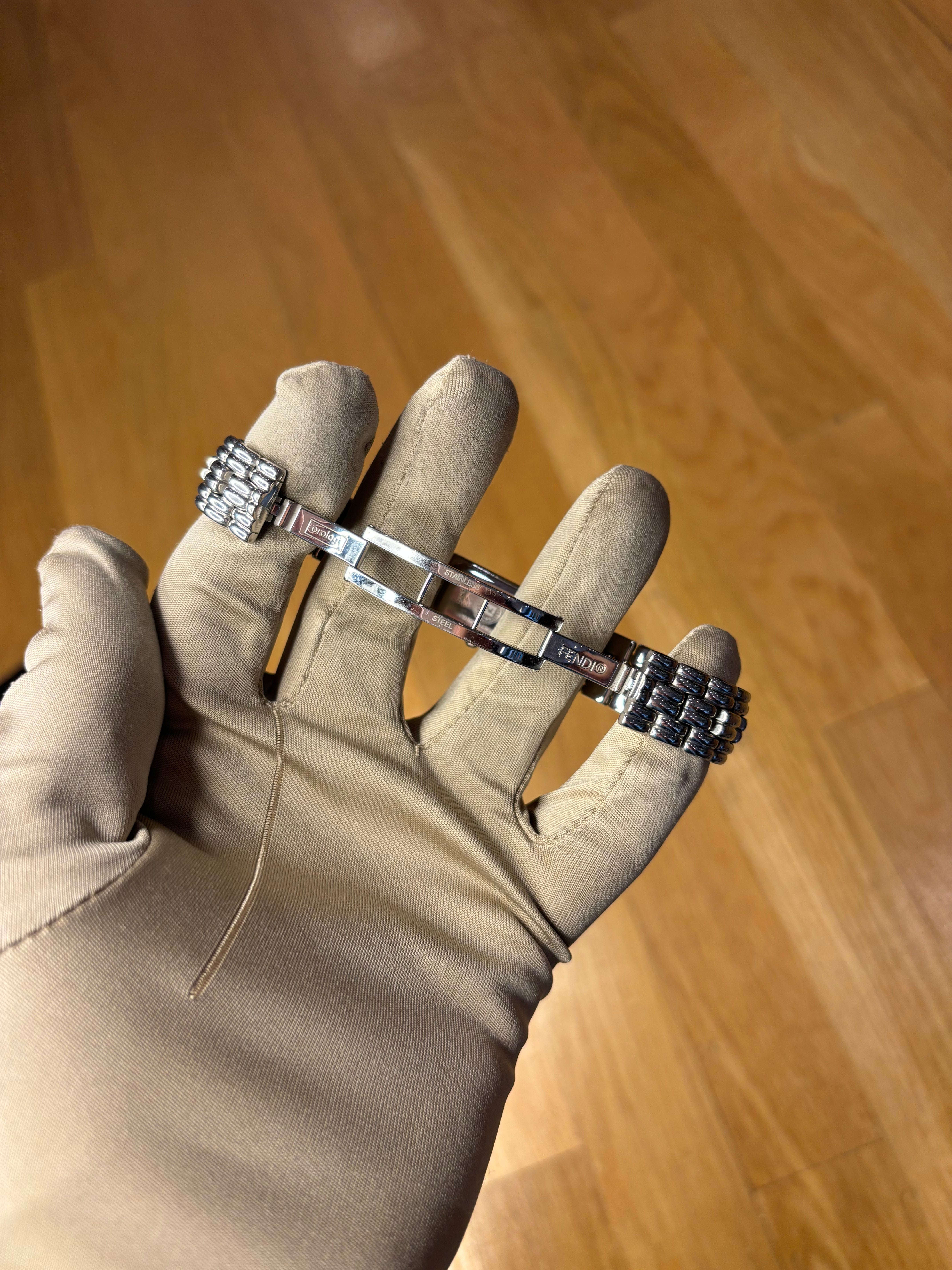 Fendi Navy Blue Rectangular Silver Link Dial