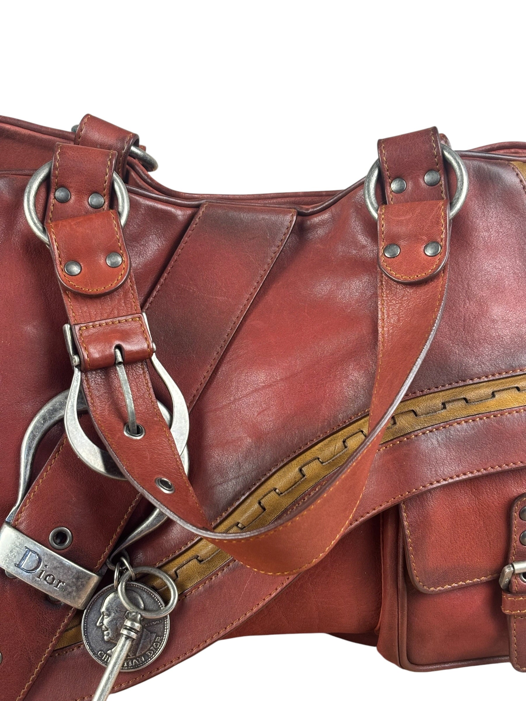 Christian Dior Burgundy Leather Gaucho Saddle Large Shoulder Bag