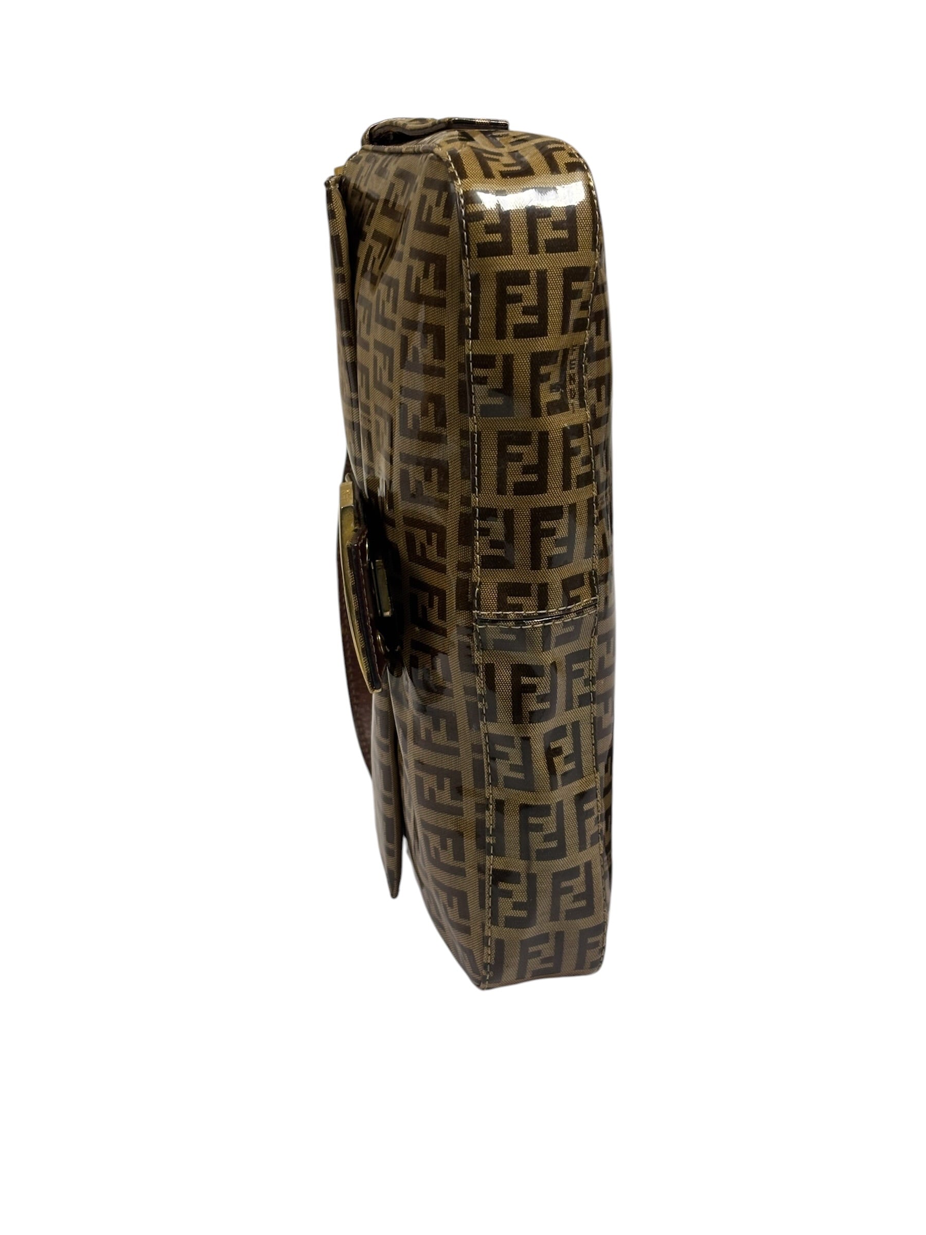 Fendi Brown Vinyl Zucca Baguette