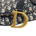 Christian Dior Navy Leather Trim Trotter Saddle Two-Way Bag