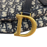 Christian Dior Navy Leather Trim Trotter Saddle Two-Way Bag