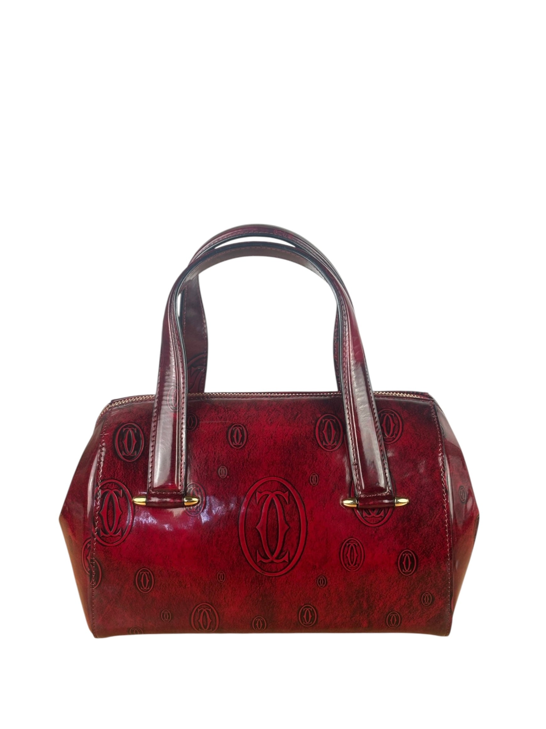 Cartier Red Patent Leather Logo Embossed Handbag