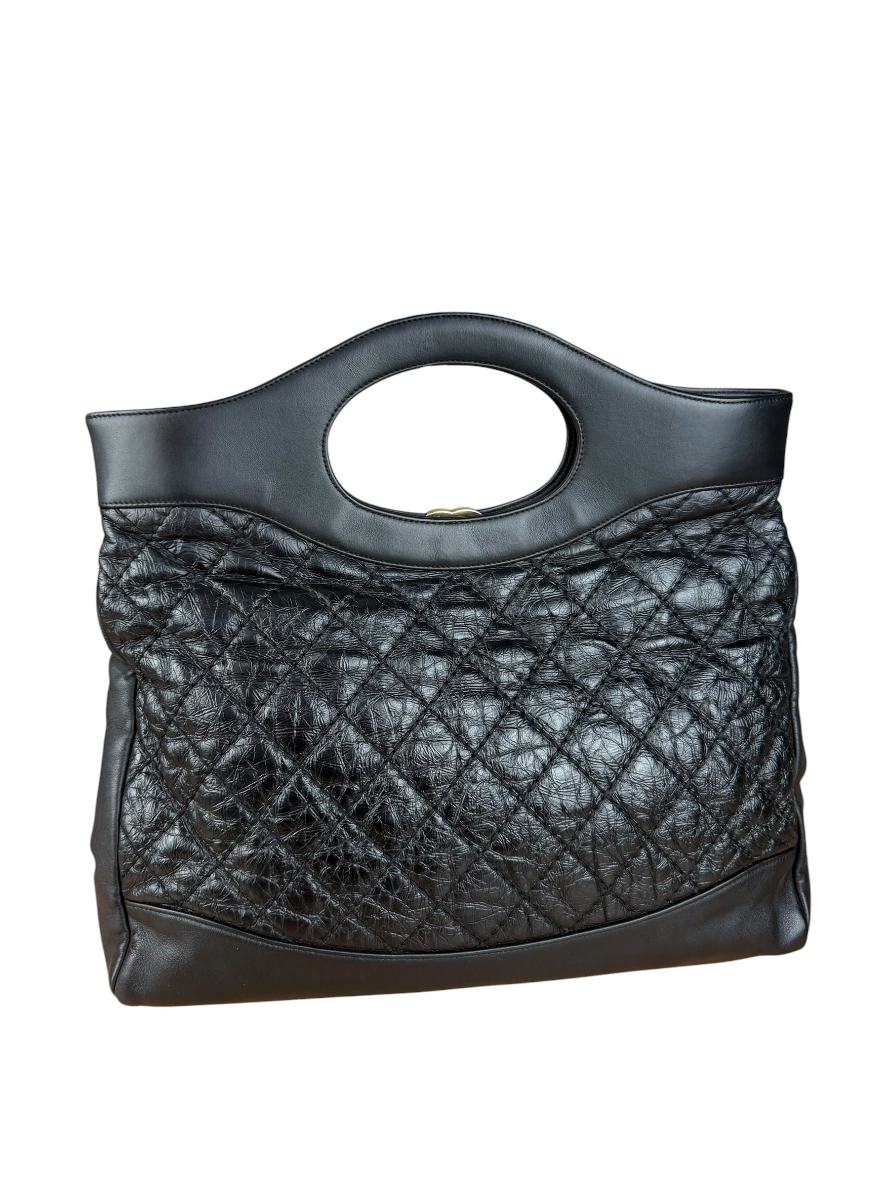 Chanel 31 Black Leather Quilted Shopping Clutch Shoulder Bag 2018