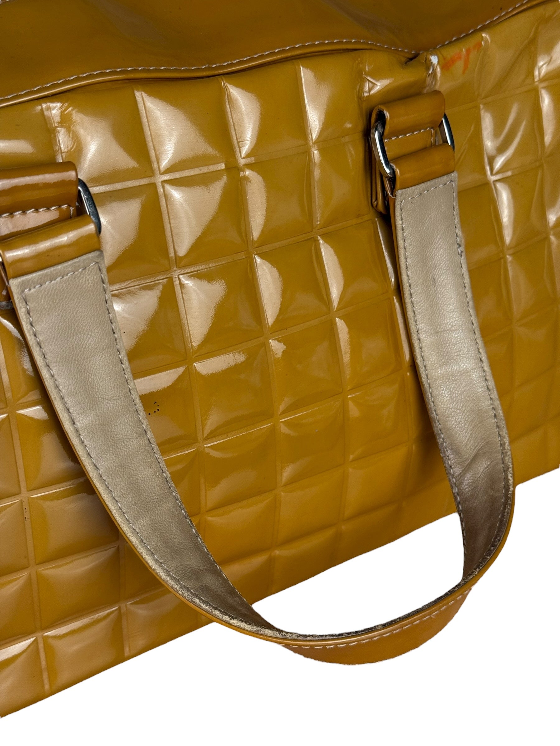 Chanel Vintage Patent Chocolate Bar Bowler Bag