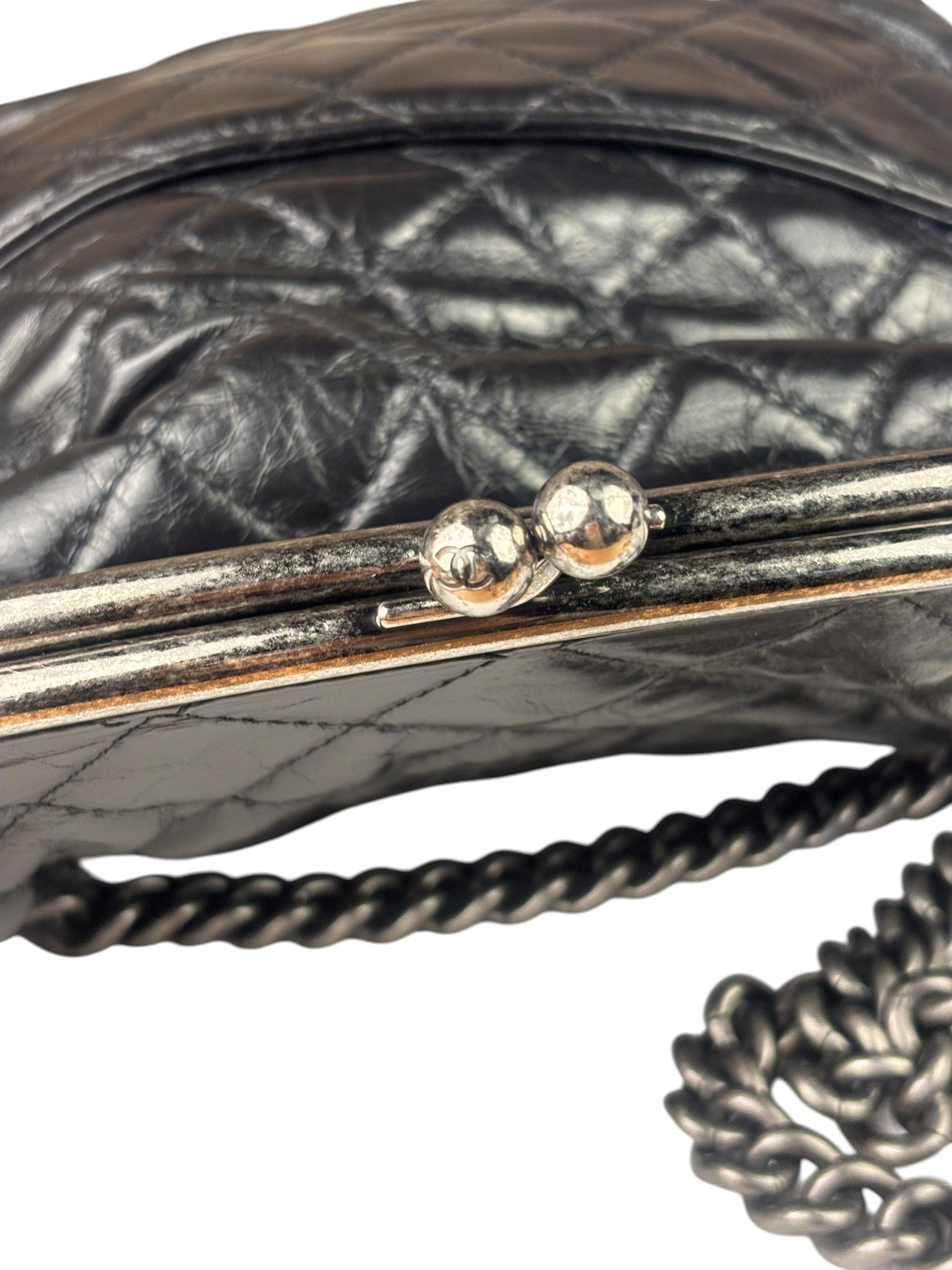 Chanel Black Quilted Lambskin Tabatiere Fold-Over Shoulder Bag 2014