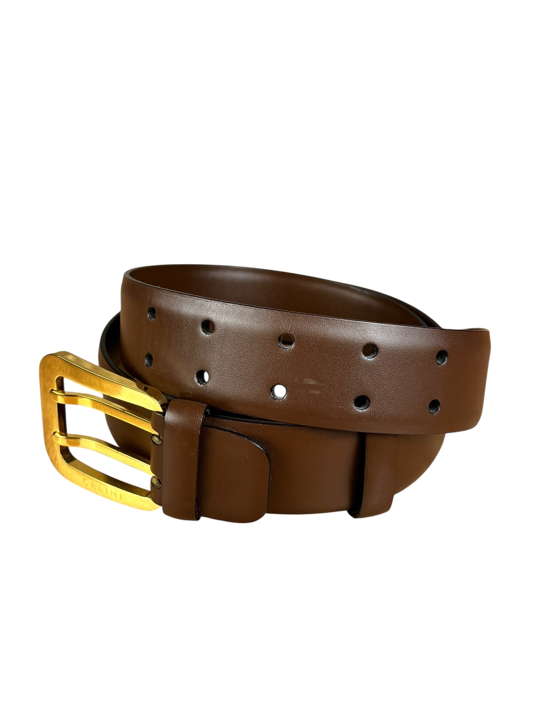 Celine Brown Leather Gold Buckle Belt