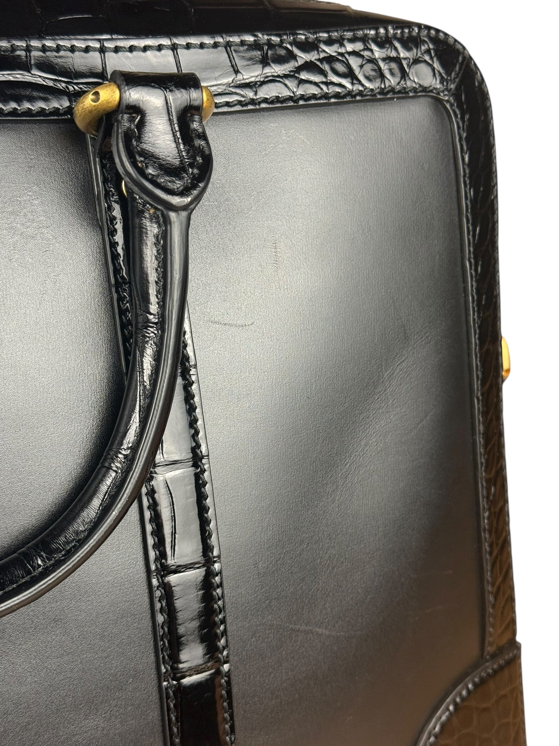 Gucci Croc-Trim Leather Briefcase