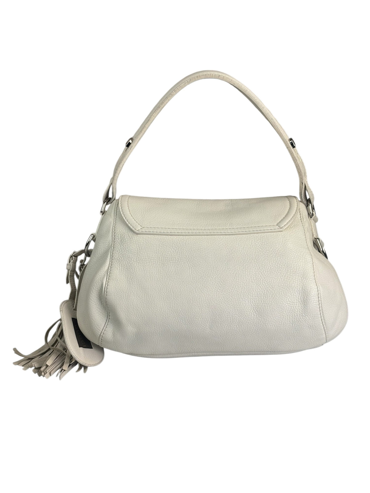 Gucci White Leather Techno Horsebit Shoulder Bag