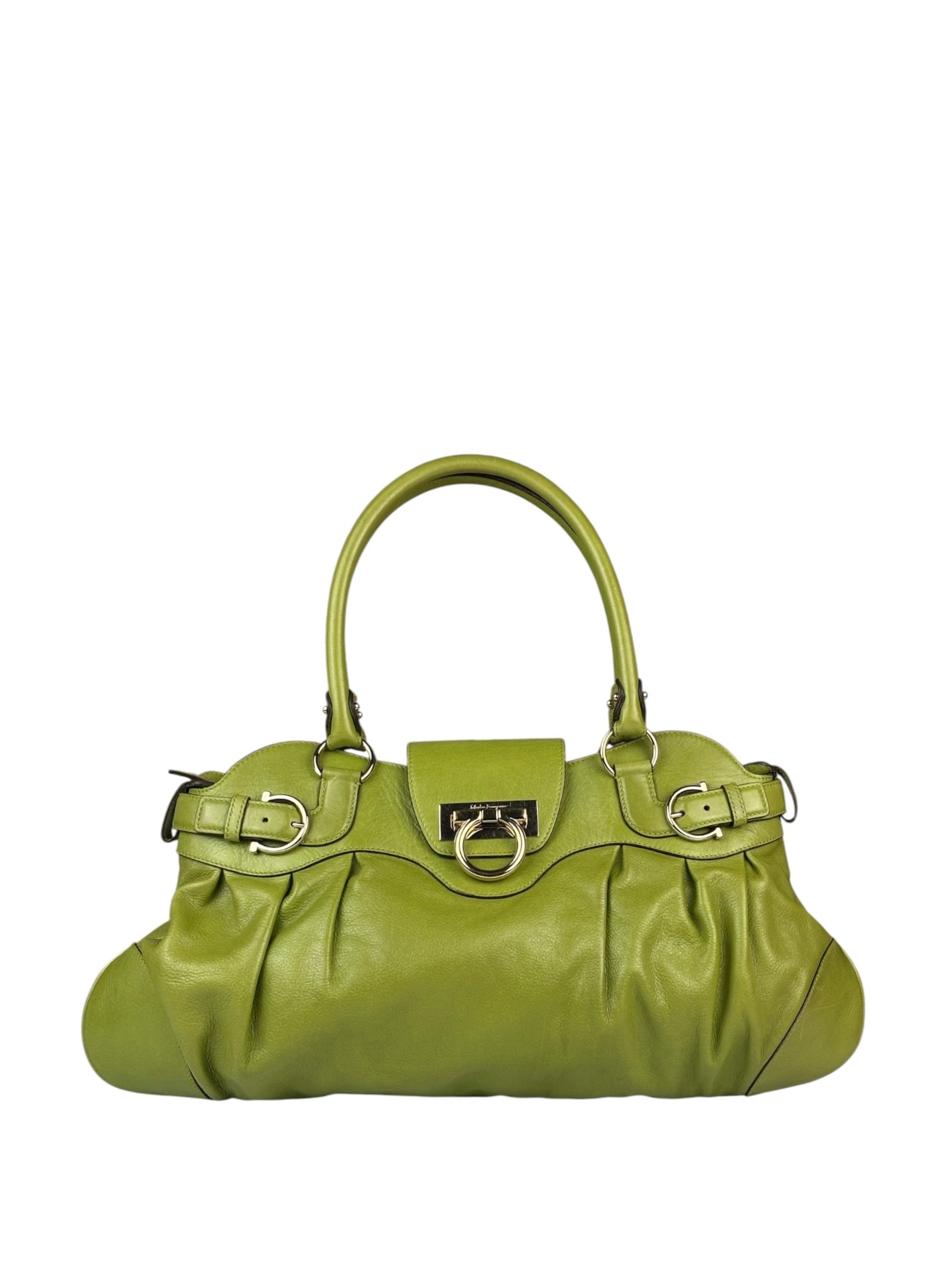 Salvatore Ferragamo Green Leather Marisa Shoulder Bag