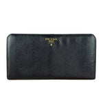 Prada Saffiano Leather Snap Long Wallet Black
