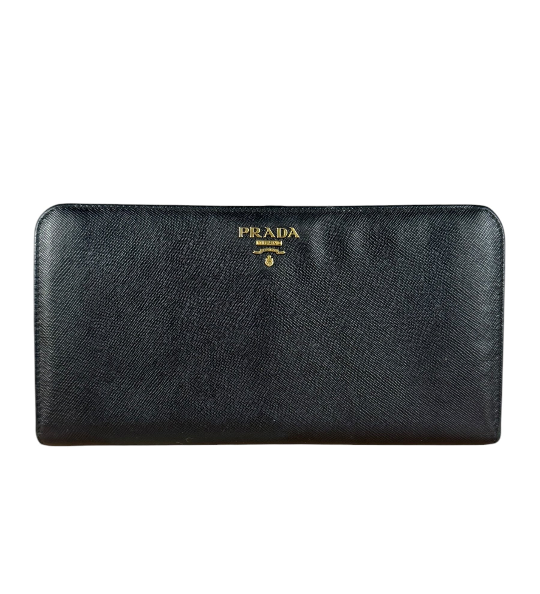 Prada Saffiano Leather Snap Long Wallet Black