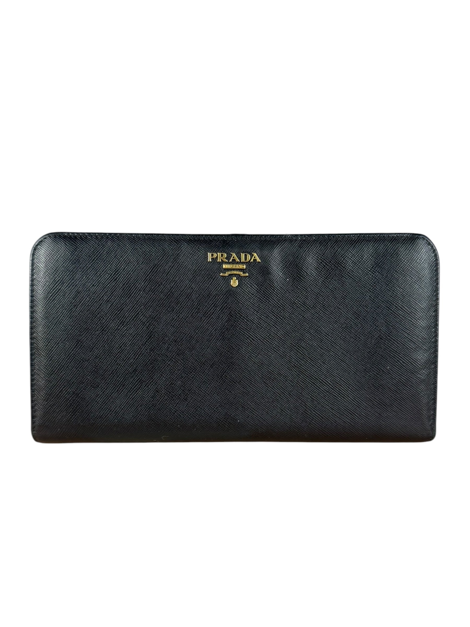 Prada Saffiano Leather Snap Long Wallet Black