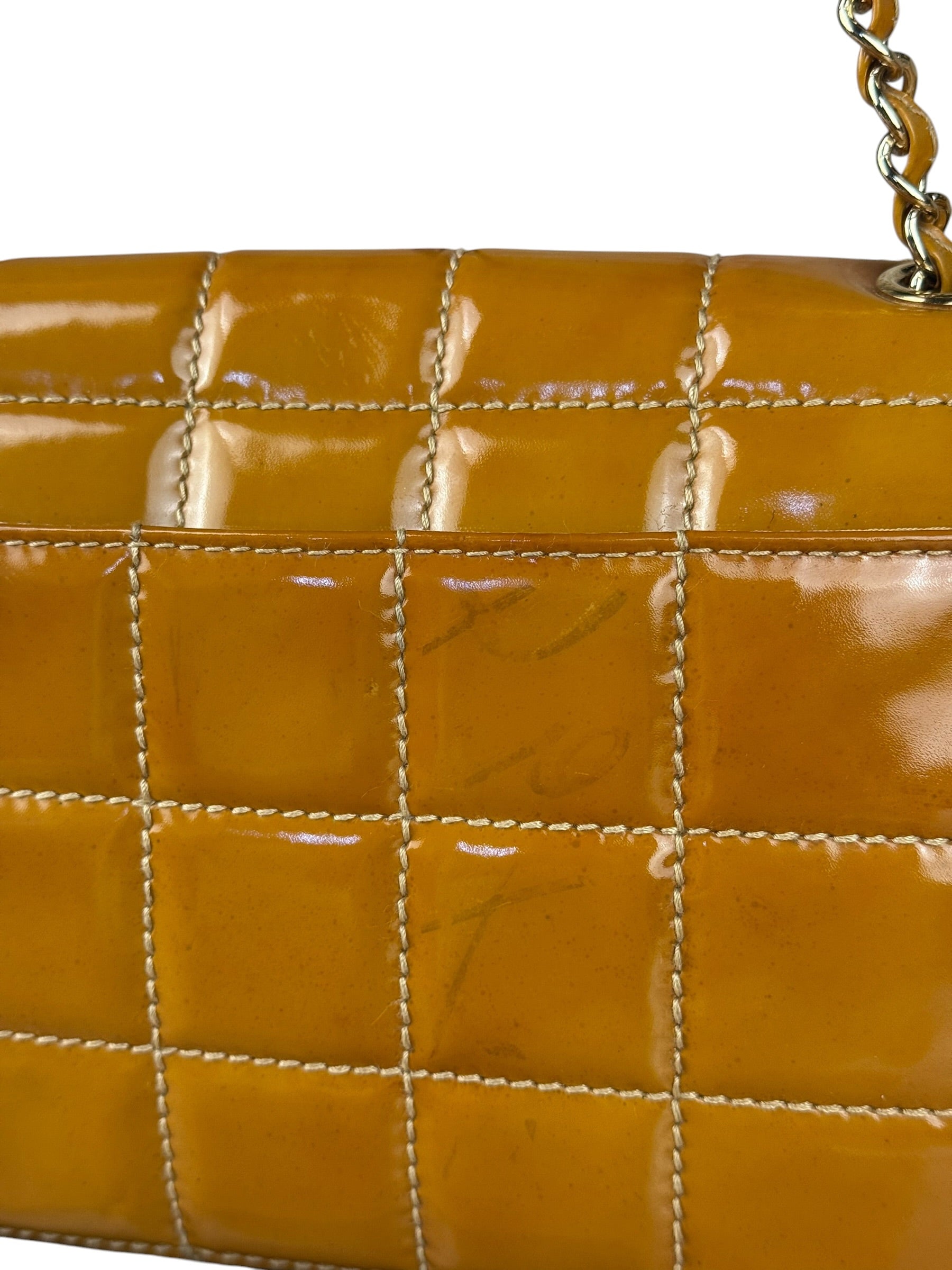 Chanel Gold Patent East West Stitch Flap Bag 2002