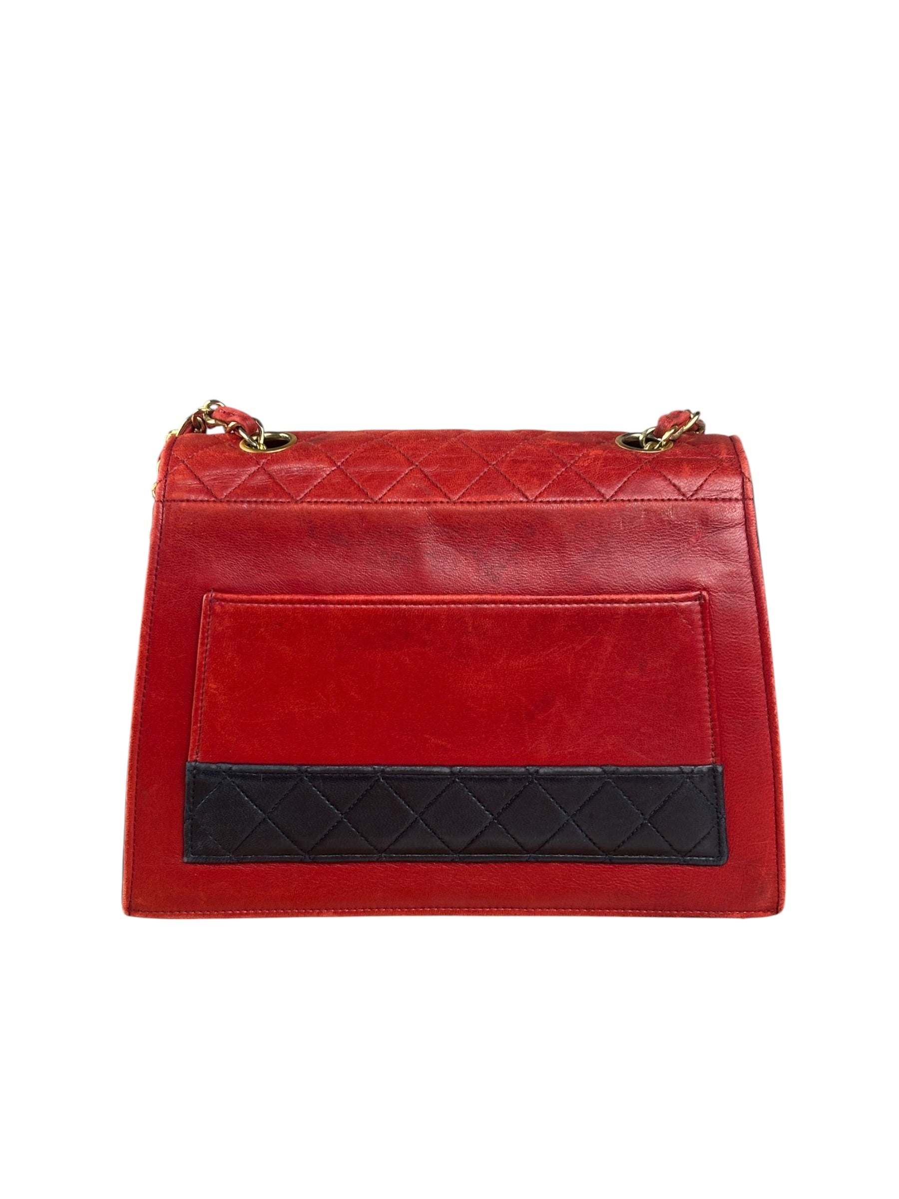 Chanel Red & Navy Trapezoid Flap Bag 1992