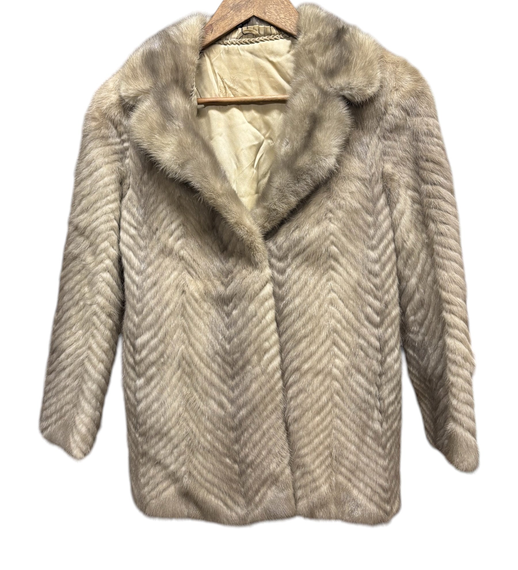 Vintage Light Grey Chevron Patterned Mink Coat
