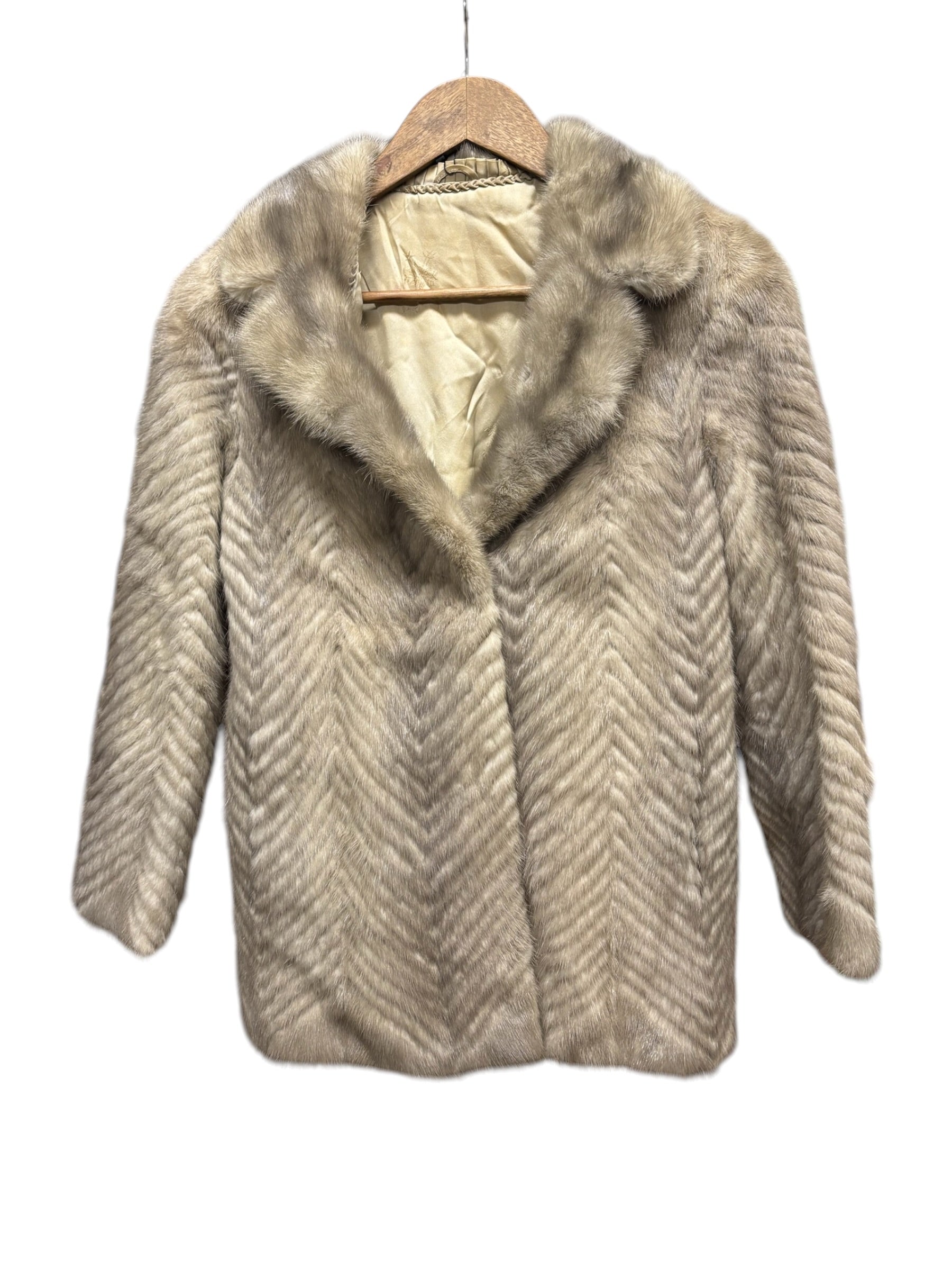 Vintage Light Grey Chevron Patterned Mink Coat