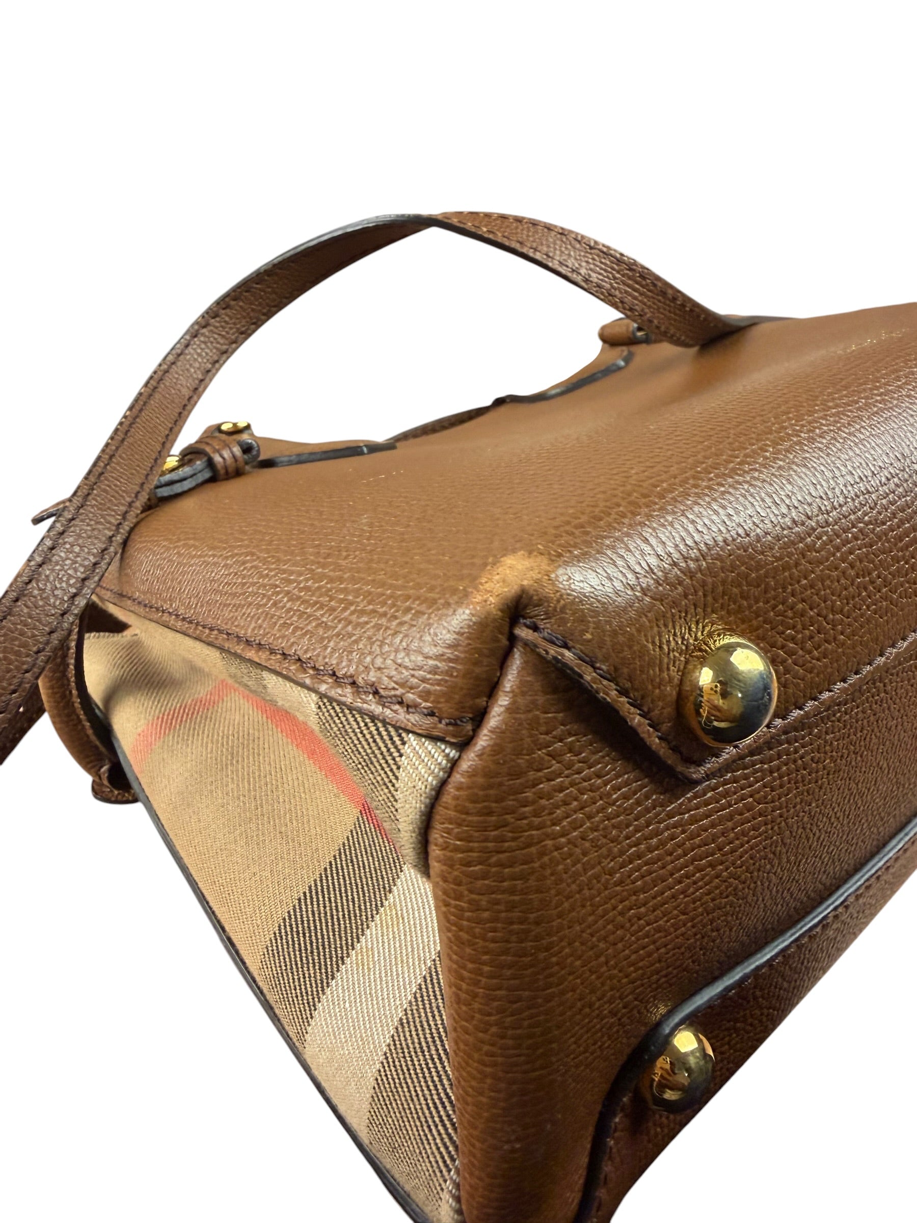 Burberry Brown Leather & House Check Small Banner