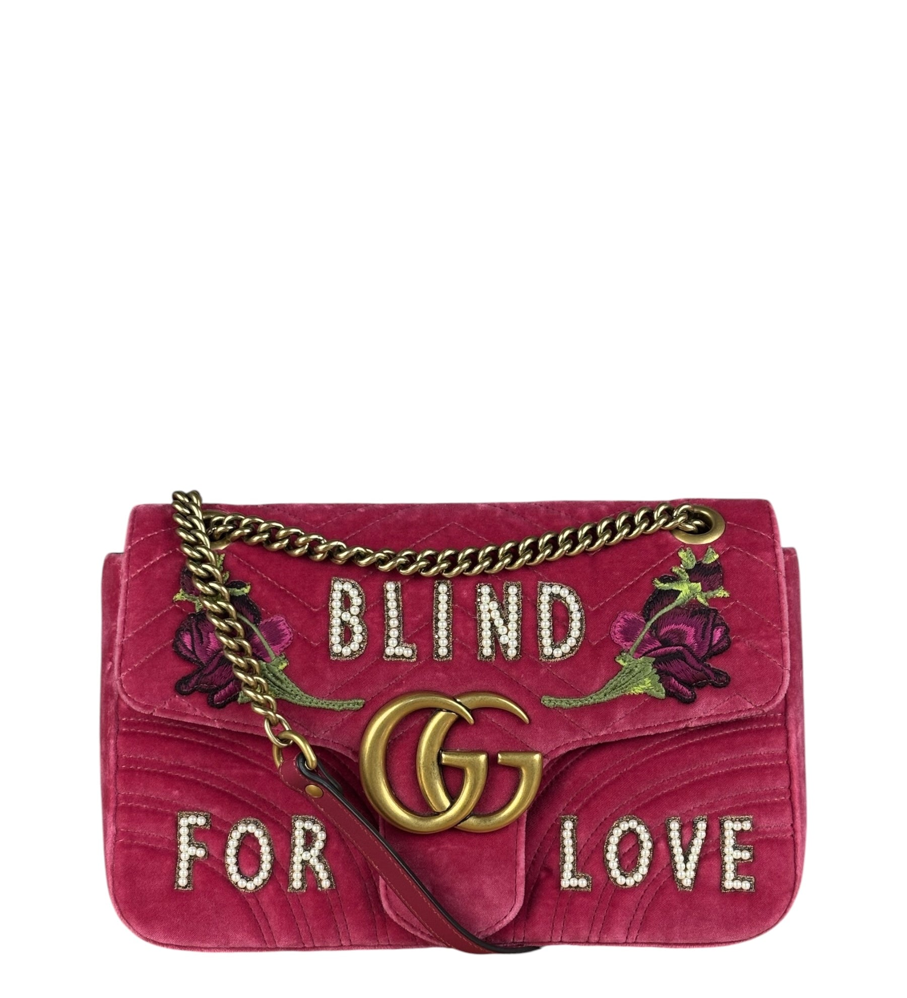 Gucci Pink GG Velvet Marmont "Blind for Love" Flap Bag
