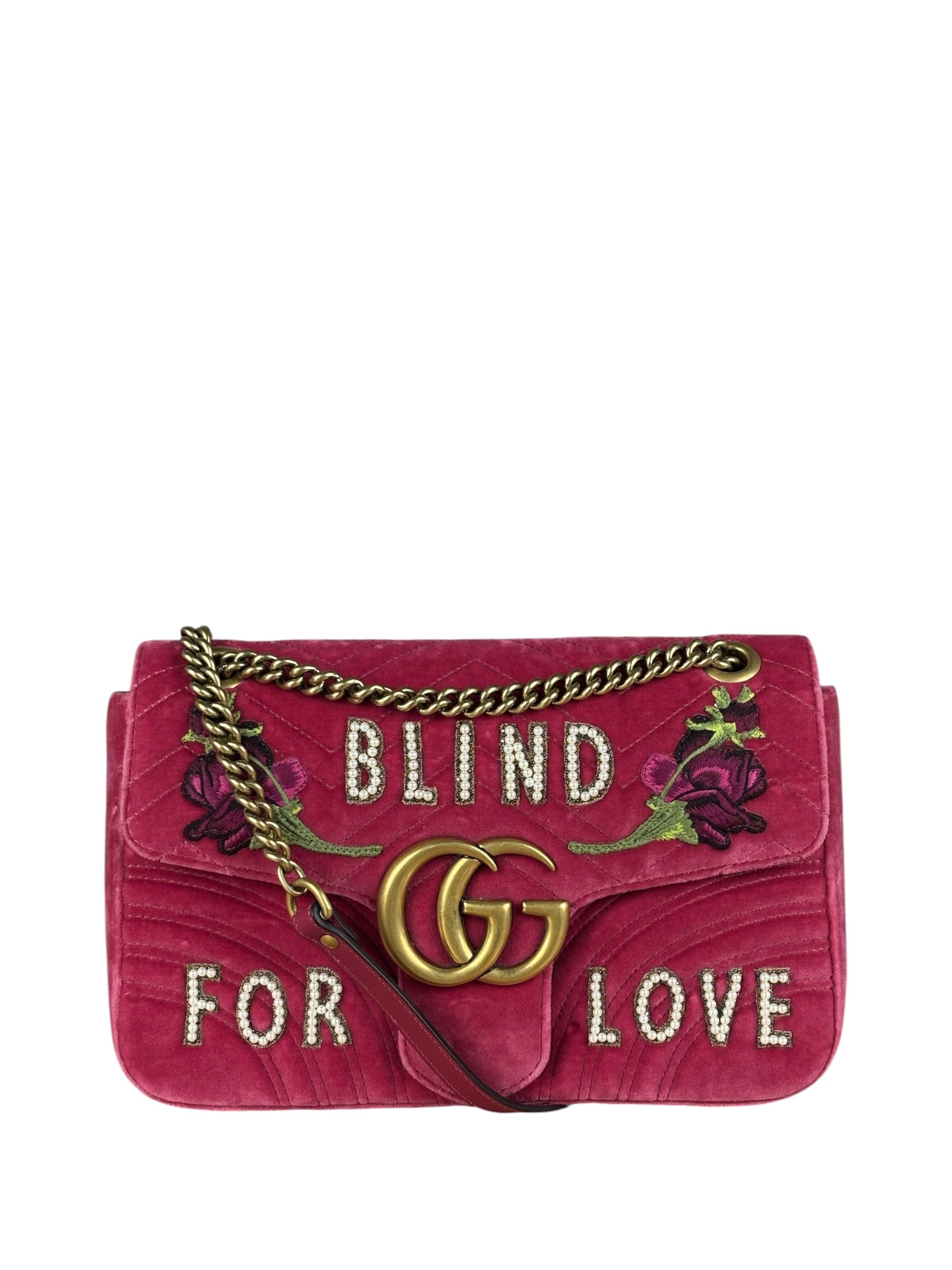 Gucci Pink GG Velvet Marmont "Blind for Love" Flap Bag