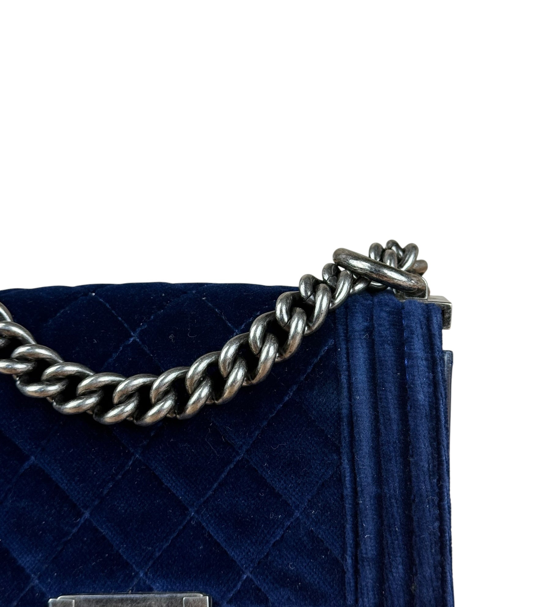 Chanel Blue Velvet Quilted Mini Boy Bag 2012