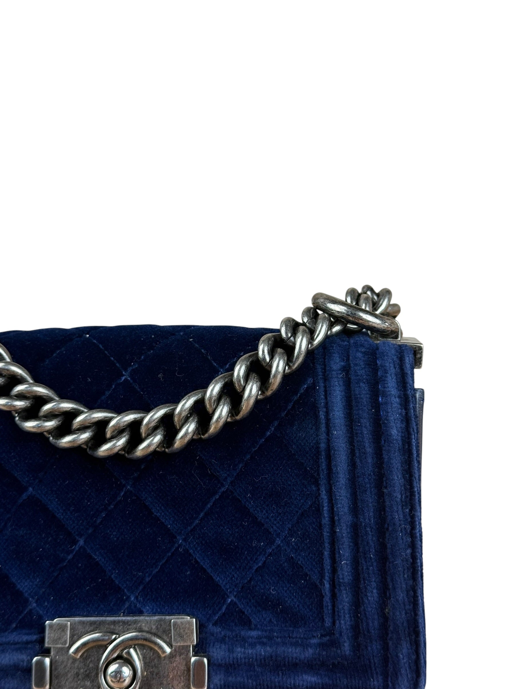 Chanel Blue Velvet Quilted Mini Boy Bag 2012
