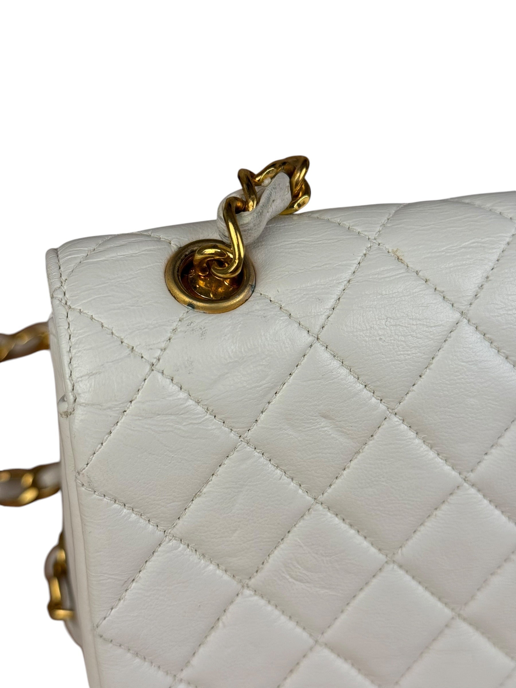 Chanel White Calfskin Square Mini Flap 1994