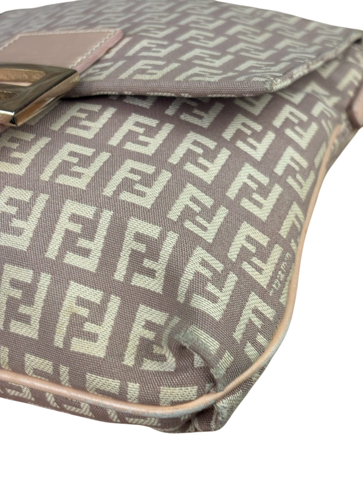 Fendi Pastel Pink Leather Trim Zucca Flap Vitello Tube Messenger Bag
