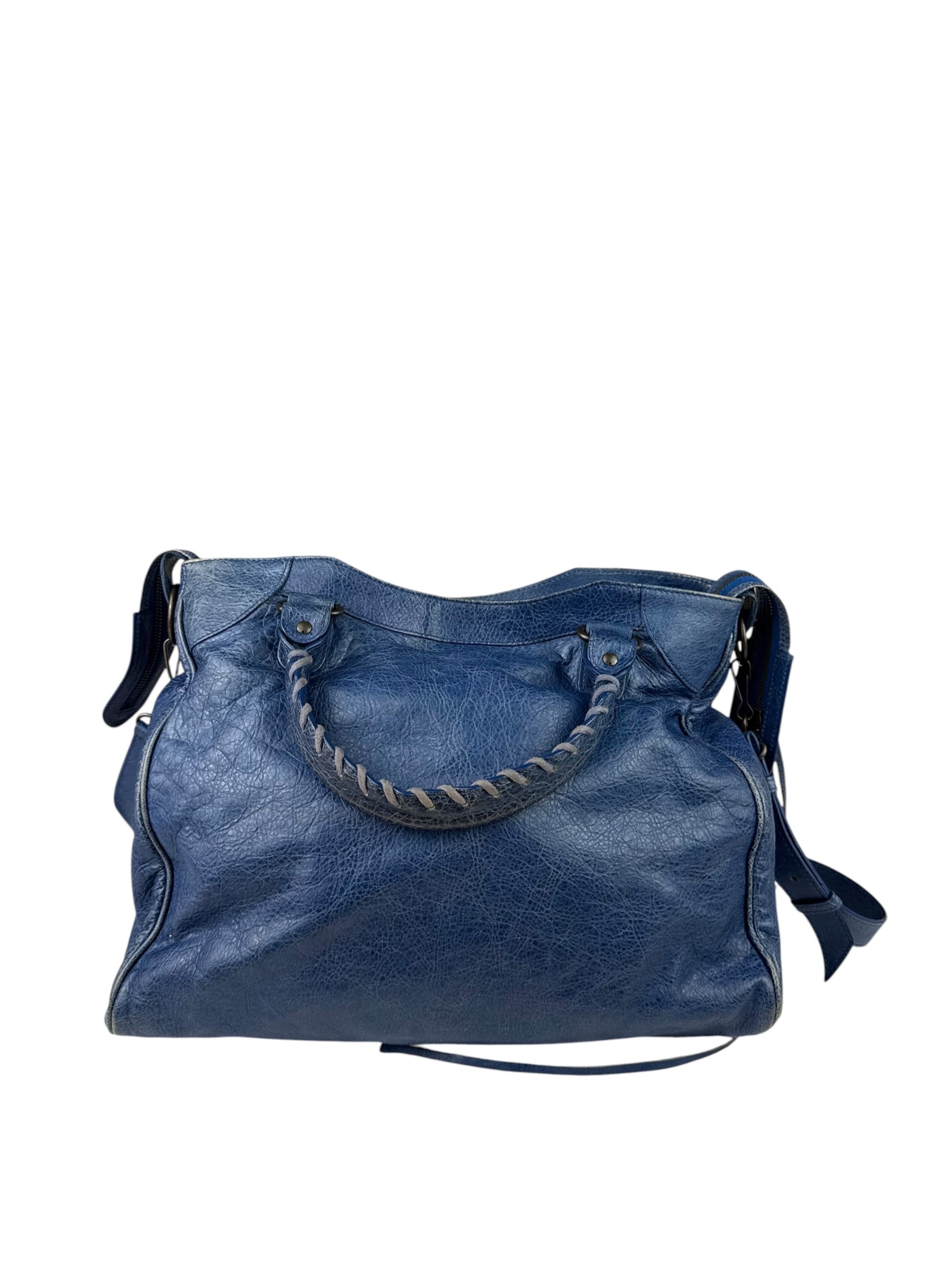 Balenciaga Navy Leather Moto Work Two-Way Bag
